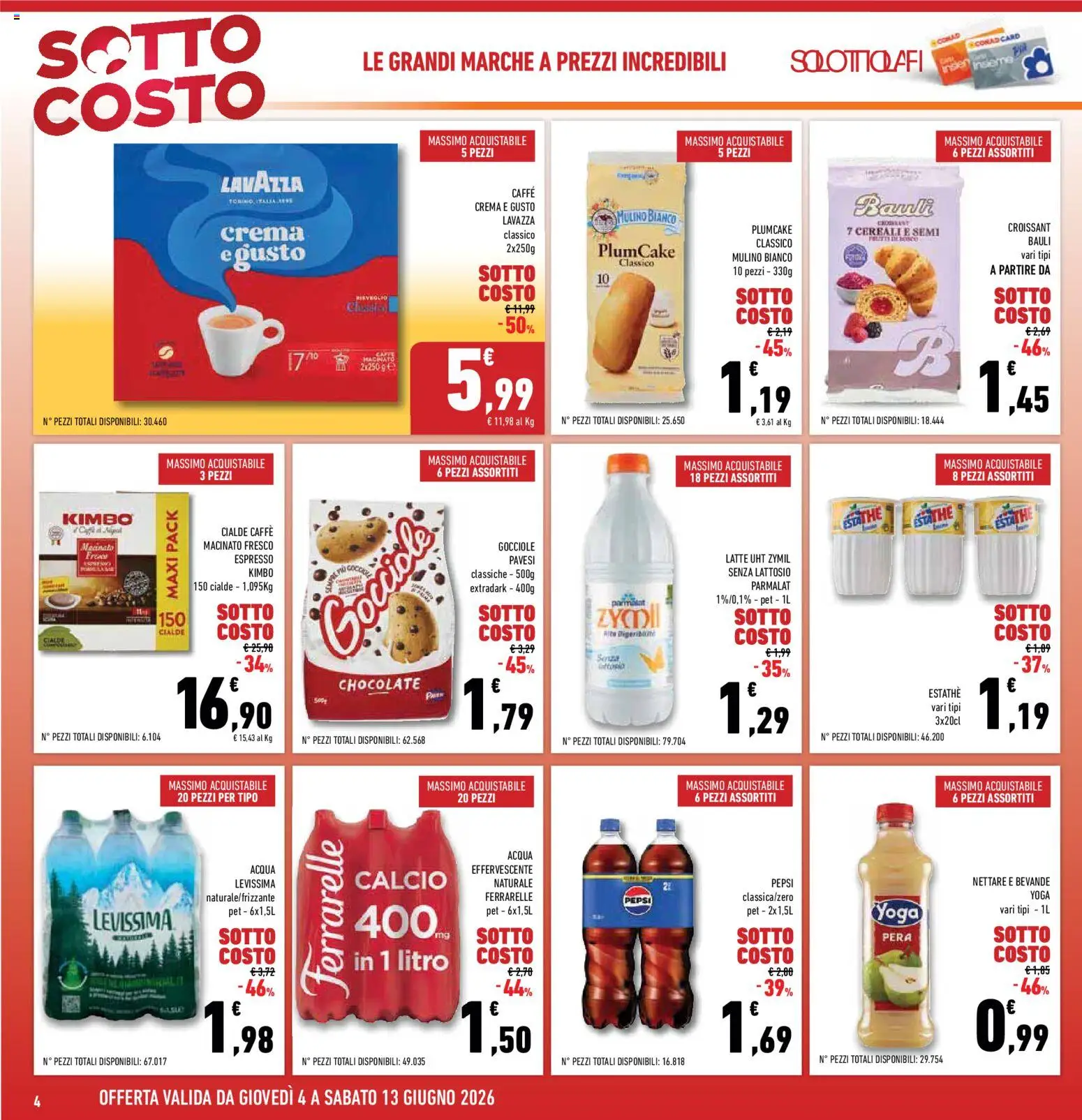 Volantino Conad del 04.06.2026 | Pagina: 4 | Prodotti: Cereali, Acqua, Pera, Macinato