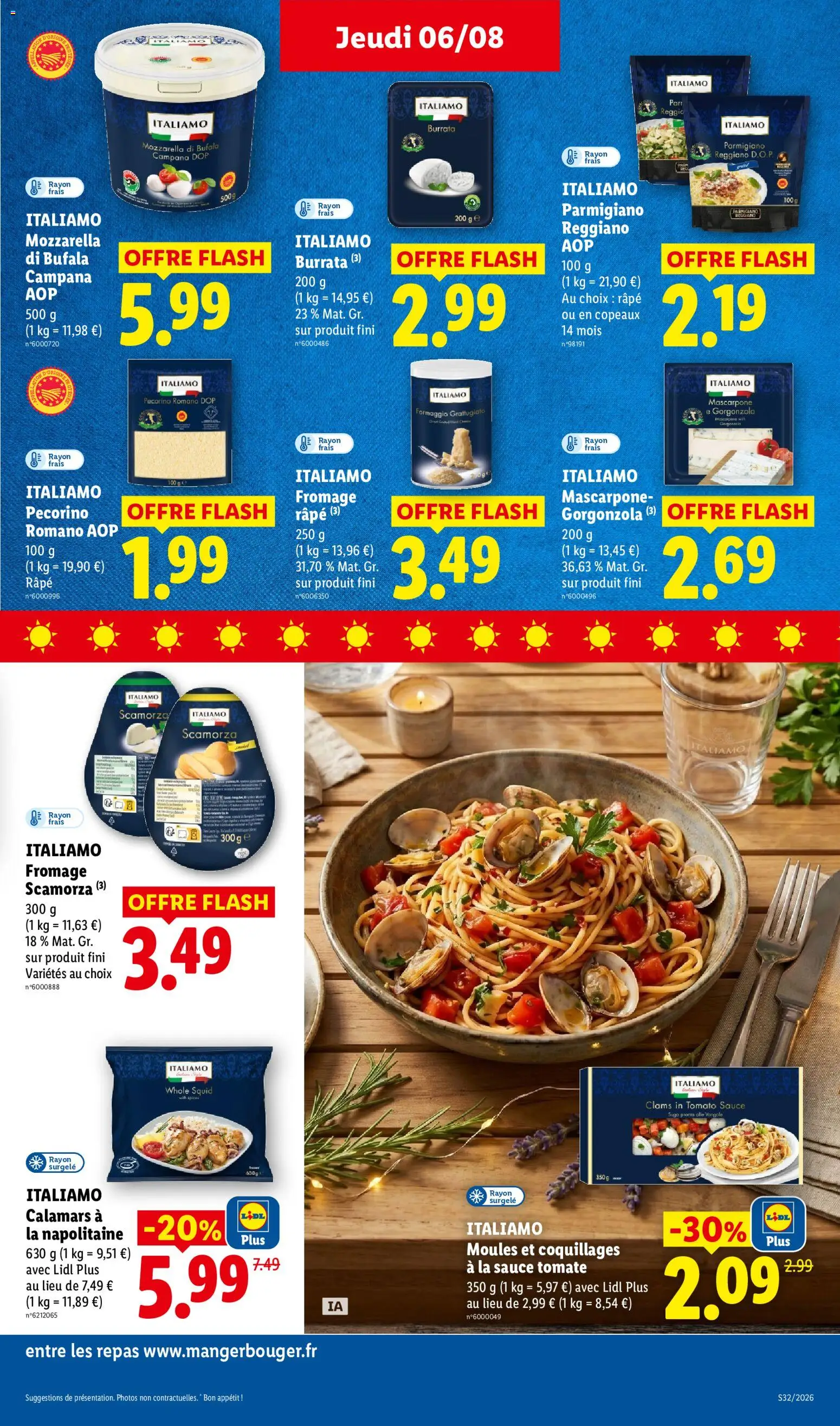 {H1} | Page: 23 | Produits: Moules, Mozzarella, Fromage râpé, Sauce tomate