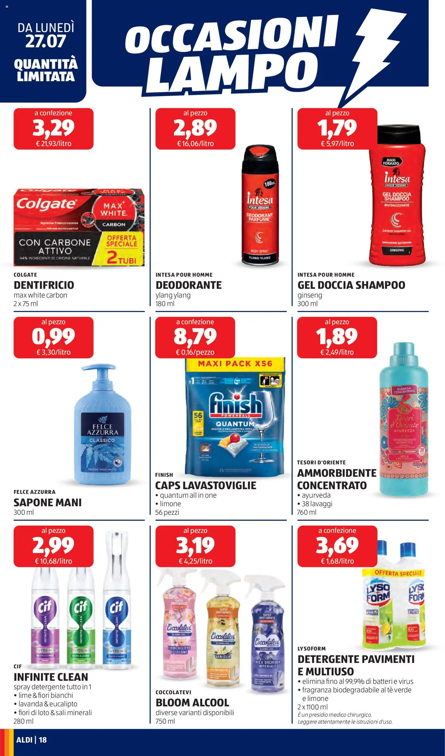 Volantino Aldi del 27/07/2026 | Pagina: 18 | Prodotti: Sapone, Tè, Lime, Doccia