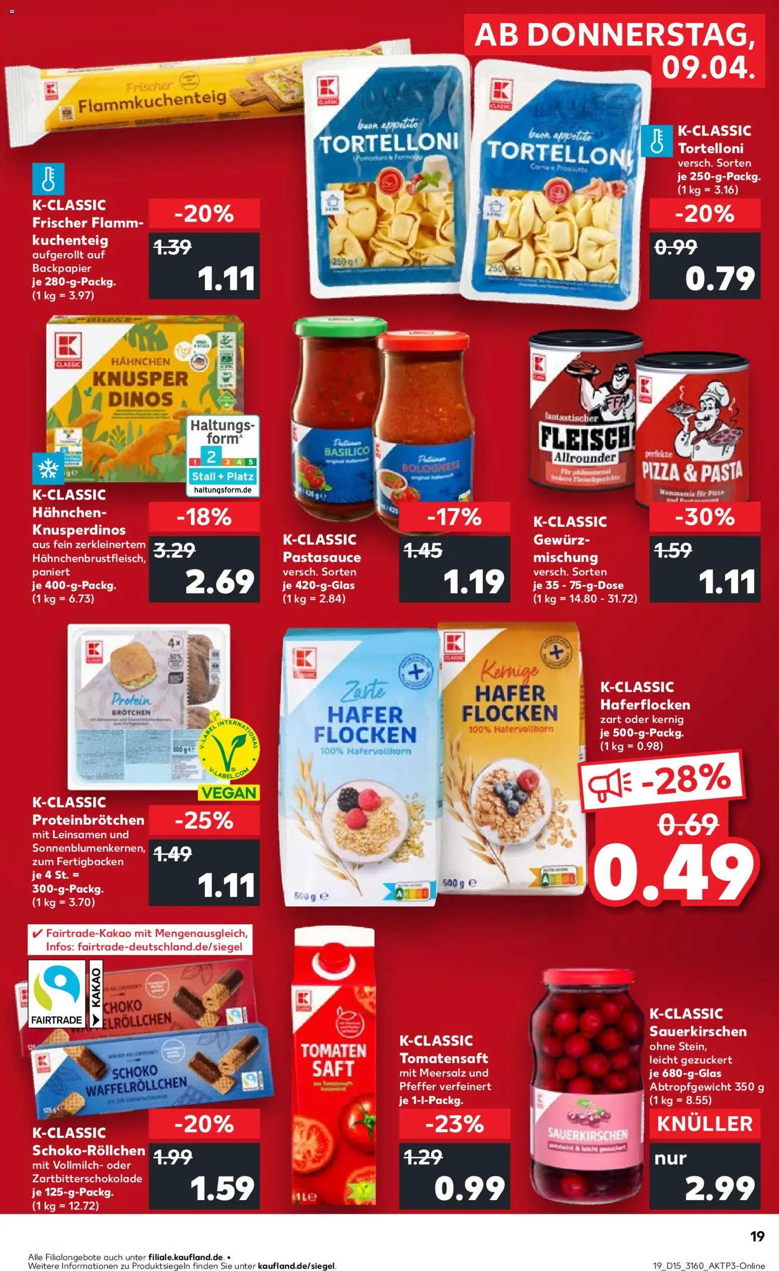 Kaufland Prospekt – gültig ab 09.04.2026 | Seite: 19 | Produkte: Pasta, Pizza, Saft, Flocken