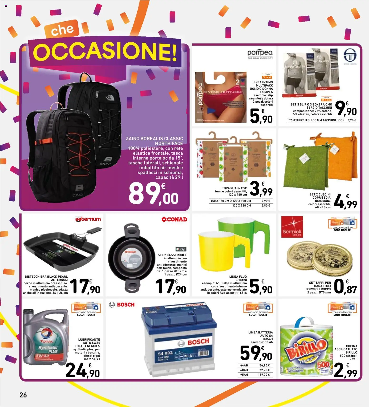 Volantino Spazio Conad del 28/07/2026 | Pagina: 26 | Prodotti: Intimo, Slip, Tovaglia, Coprisedia