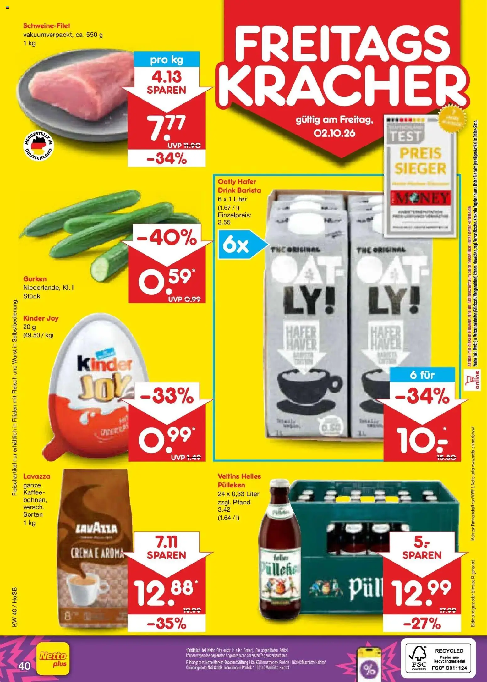 Netto Marken-Discount Prospekt Hannover – gültig ab 28.09.2026 | Seite: 62 | Produkte: Kinder joy, Schweinefilet, Wurst, Fleisch
