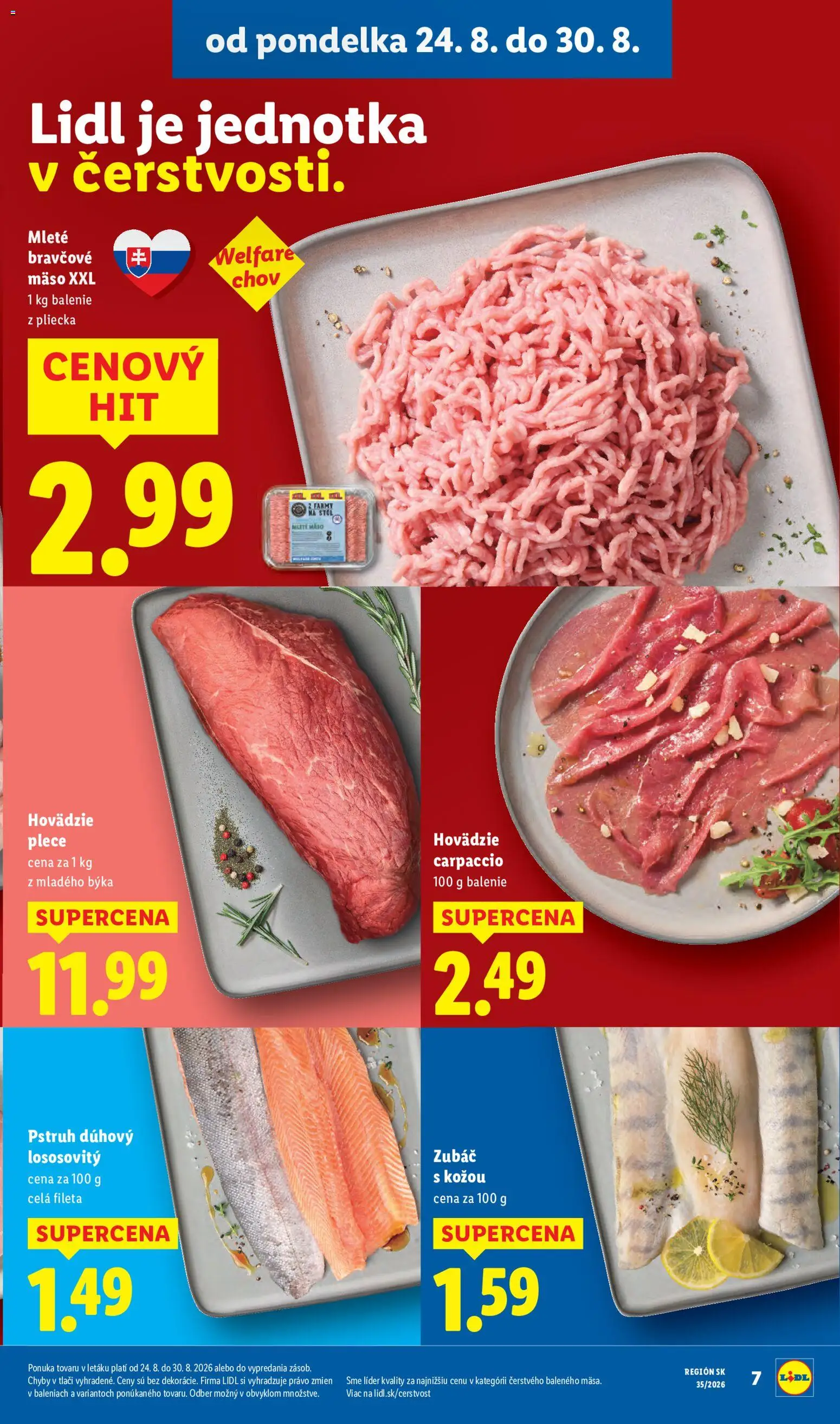 Nové Lidl akcie – leták je platný od 24.08.2026 | Strana: 11 | Produkty: Mäso, Bravčové mäso, Hovädzie Carpaccio, Carpaccio