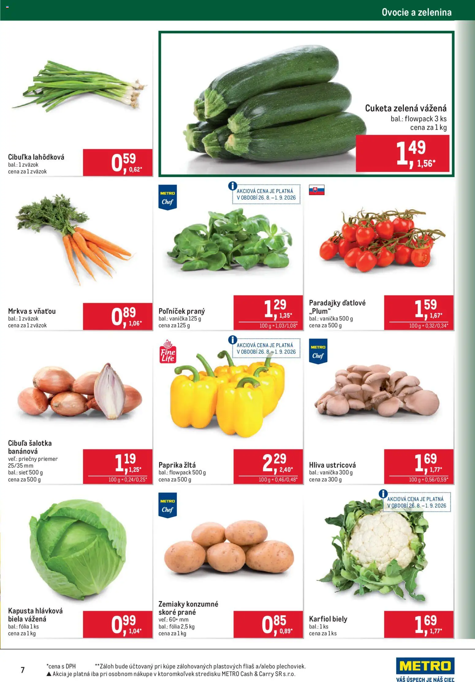 Nové Metro akcie – leták je platný od 26.08.2026 | Strana: 7 | Produkty: Karfiol, Zelenina, Zemiaky, Cibuľa