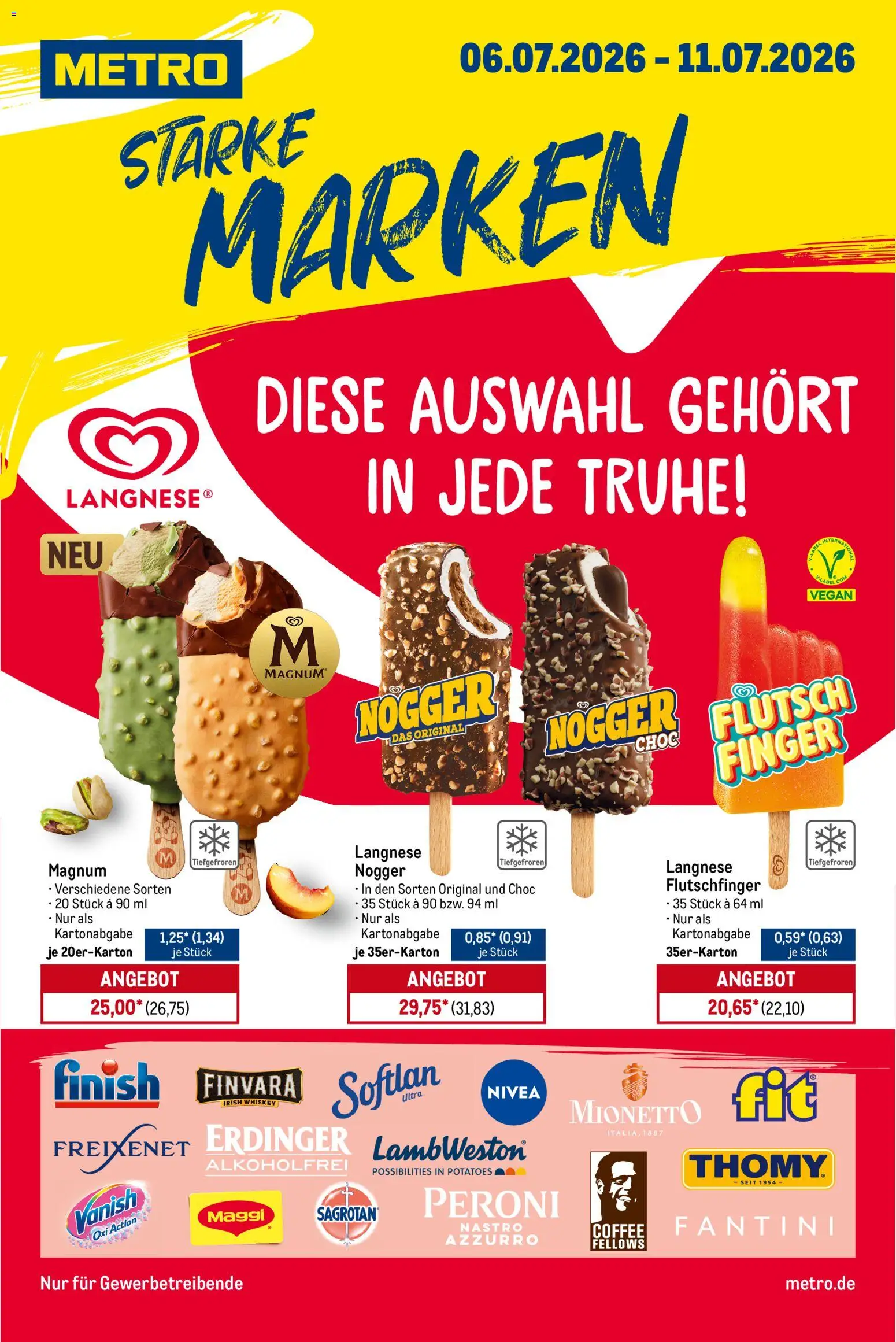 Metro Starke Marken – gültig ab 06.07.2026 | Seite: 1 | Produkte: Langnese, Truhe, Erdinger, Maggi