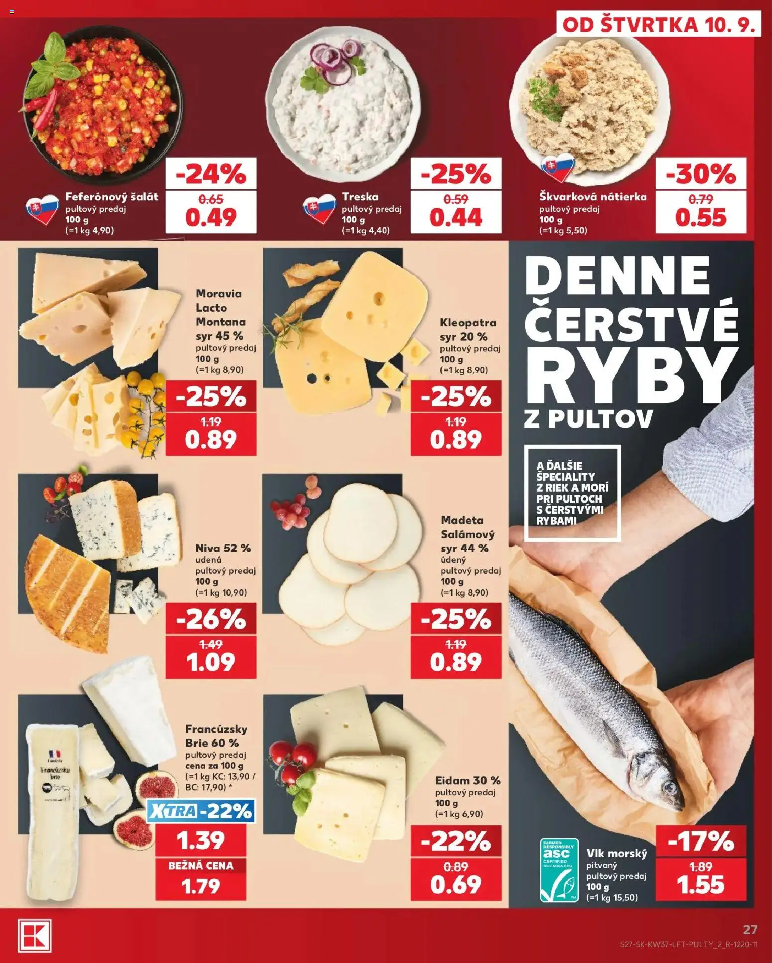 Nové Kaufland akcie – leták je platný od 10.09.2026 | Strana: 27 | Produkty: Eidam, Niva, Šalát, Treska