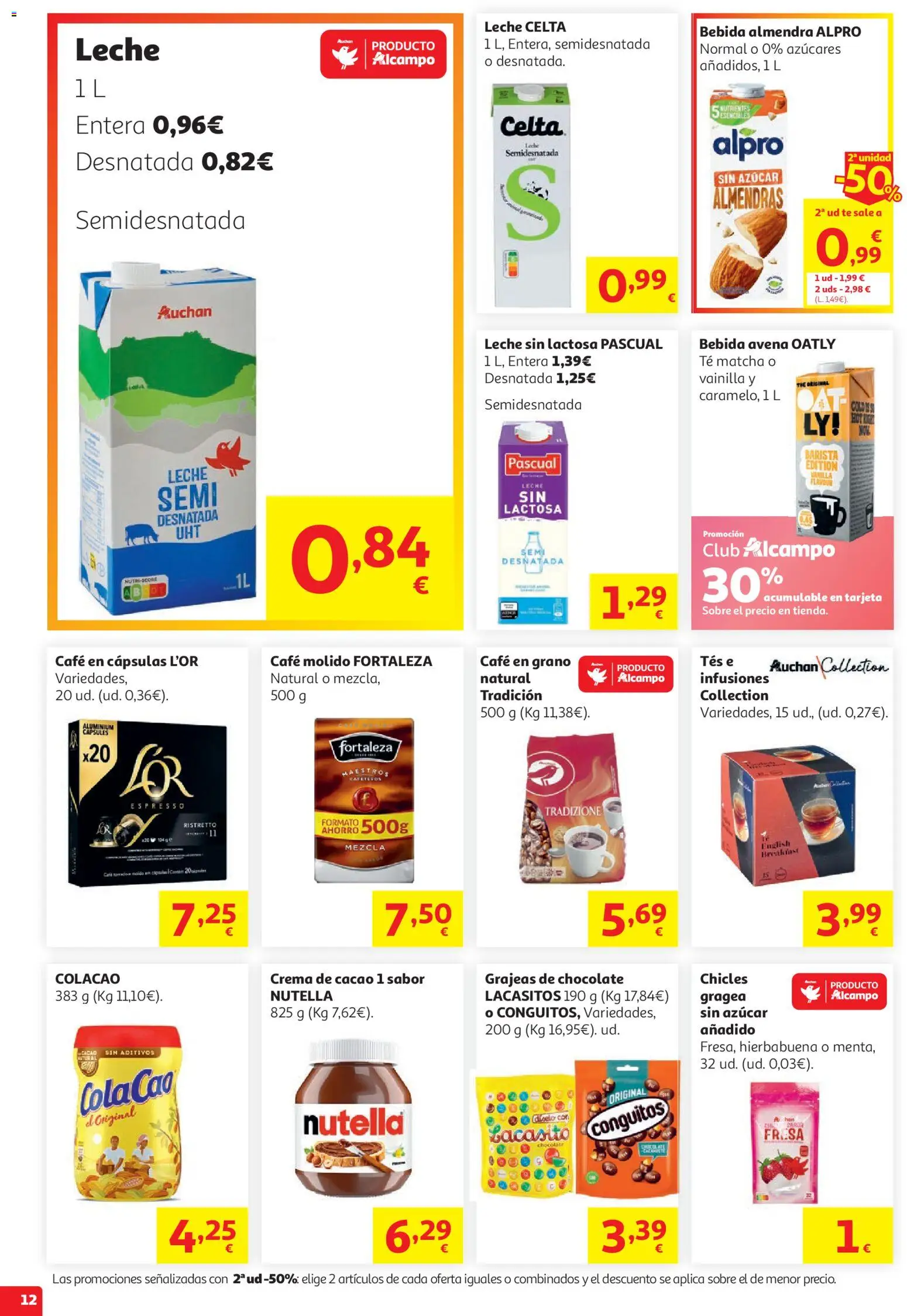 Alcampo HG Nacional Litoral │ válido desde el 29/07/2026 | Página: 12 | Productos: Leche, Café, Café en grano, Φρυγανιές σικάλεως