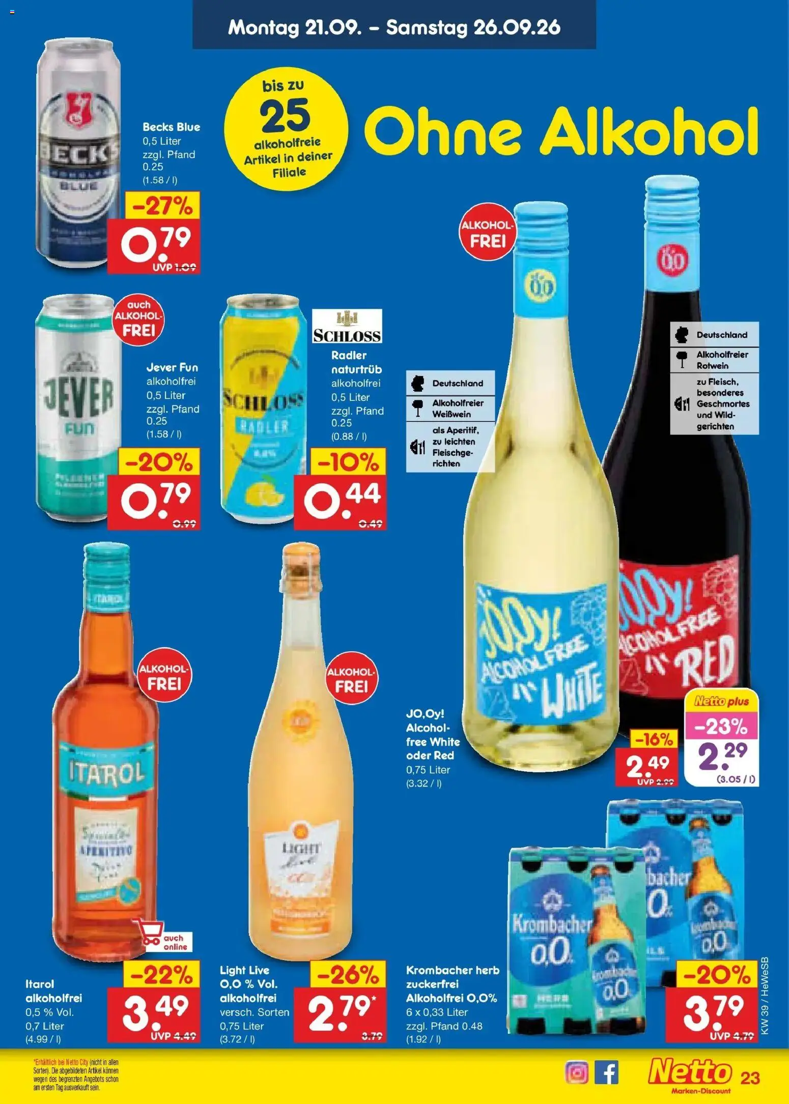 Netto Marken-Discount Prospekt Hamburg – gültig ab 21.09.2026 | Seite: 31 | Produkte: Weißwein, Radler, Alkohol, Krombacher