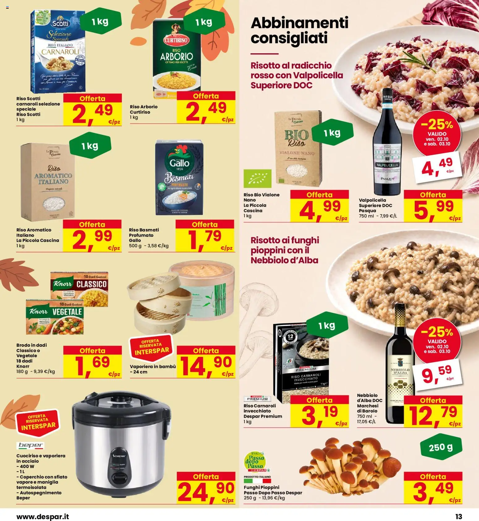 Volantino Eurospar del 08/10/2026 | Pagina: 13 | Prodotti: Riso Basmati, Coperchio, Funghi, Cuociriso