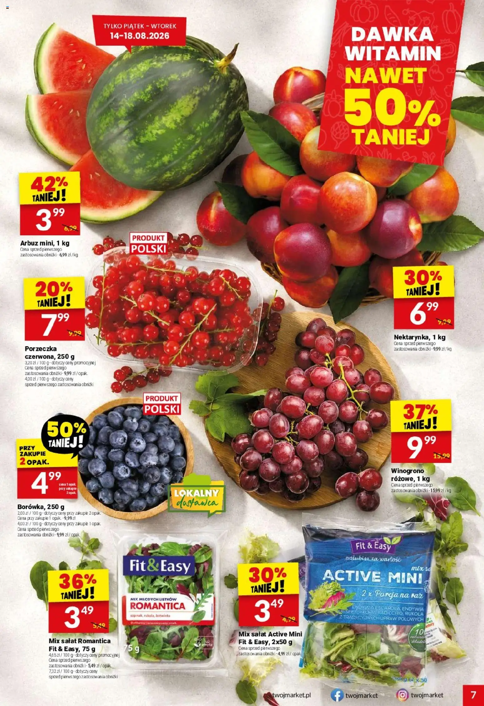 Twój Market gazetka od 12.08.2026 | Strona: 7 | Produkty: Arbuz, Winogrono, Porzeczka, Mix sałat