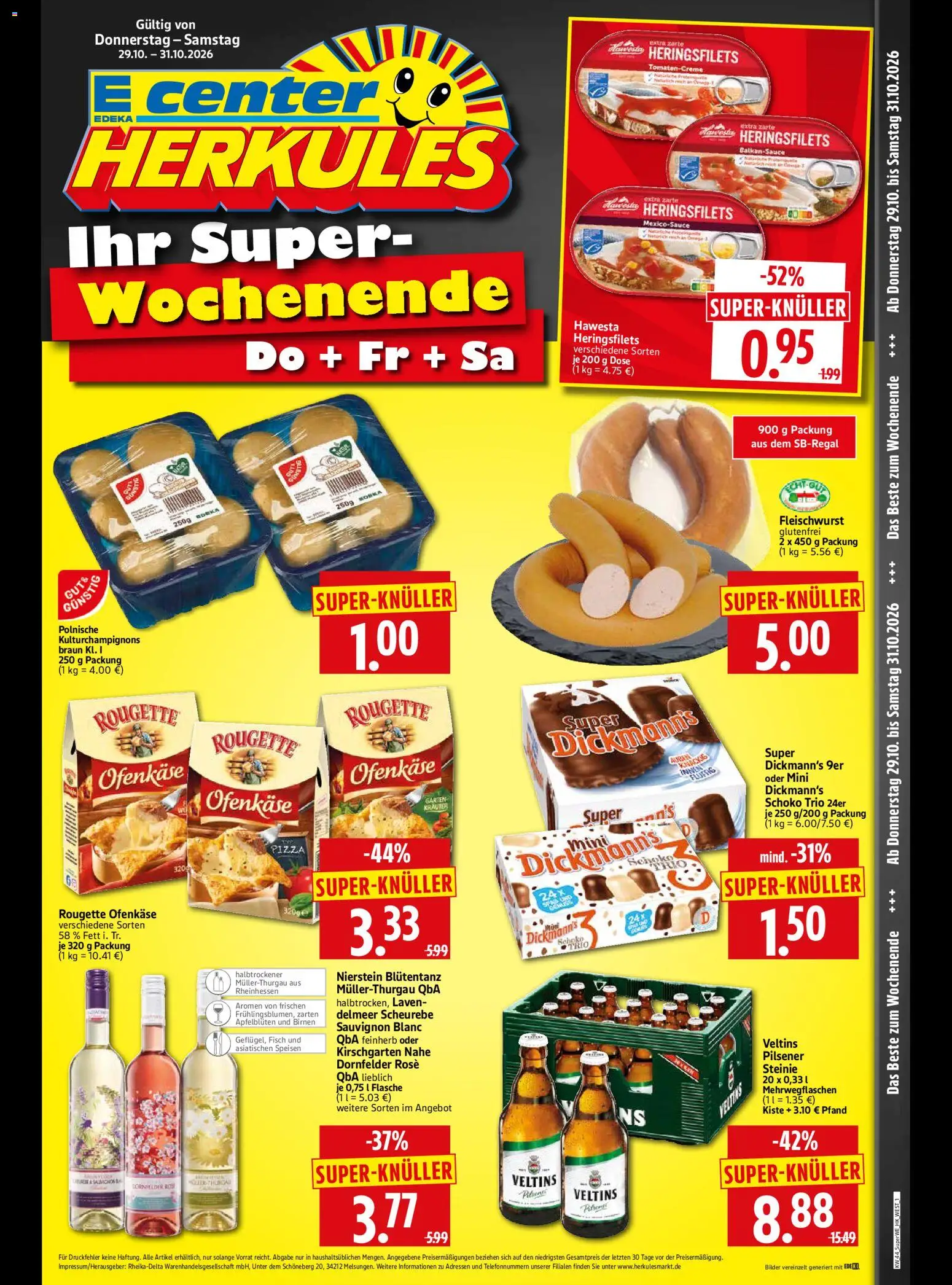 HERKULES Sonderbeilage – gültig ab 29.10.2026 | Seite: 1 | Produkte: Rougette ofenkase, Fisch, Bilder, Veltins