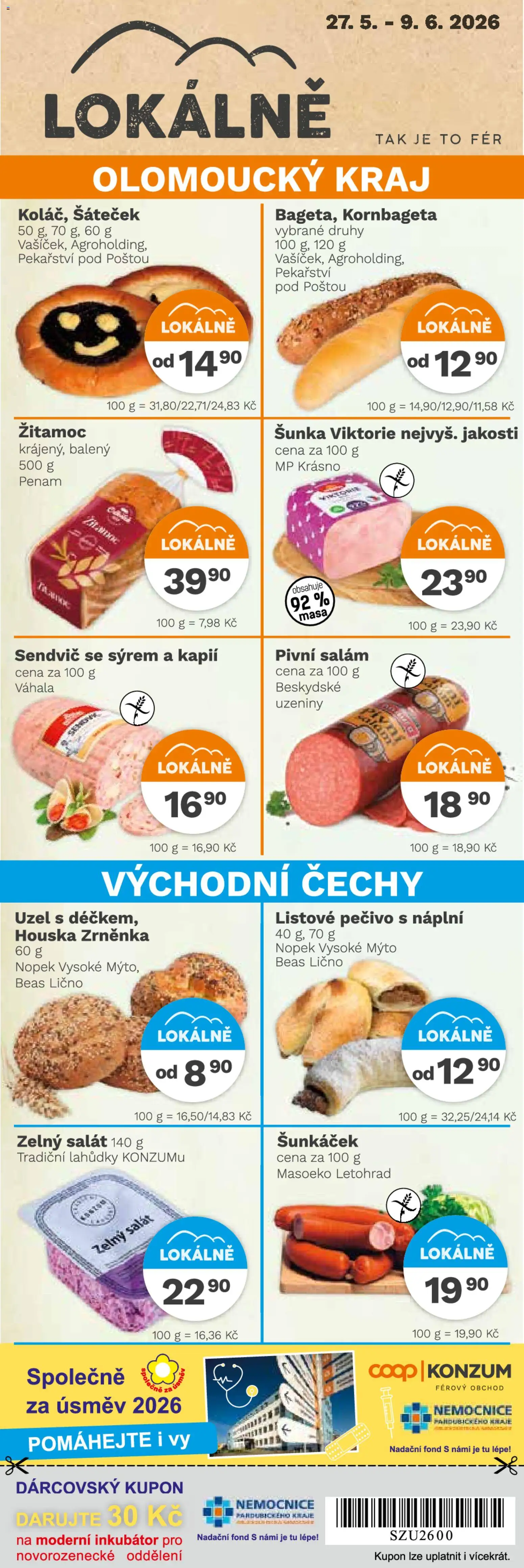 Konzum leták od 27.05.2026 | Strana: 2 | Produkty: Salám, Salát, Kornbageta, Pečivo