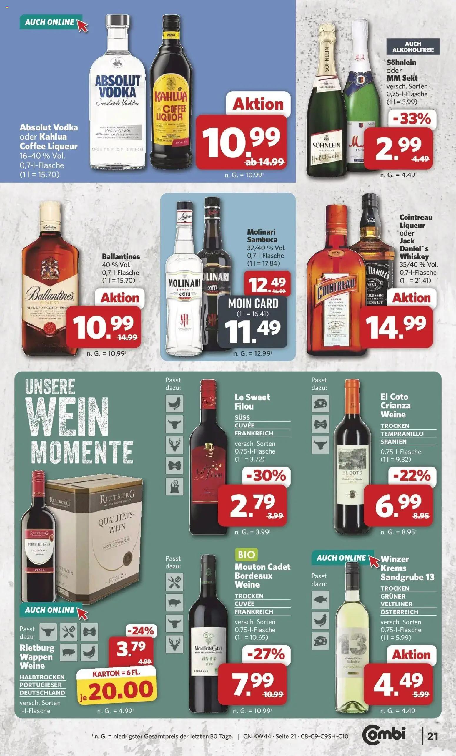 Combi Prospekt Detmold (ab 26.10.2026) zum Blättern | Seite: 21 | Produkte: Sekt, Sambuca, Vodka, Whiskey