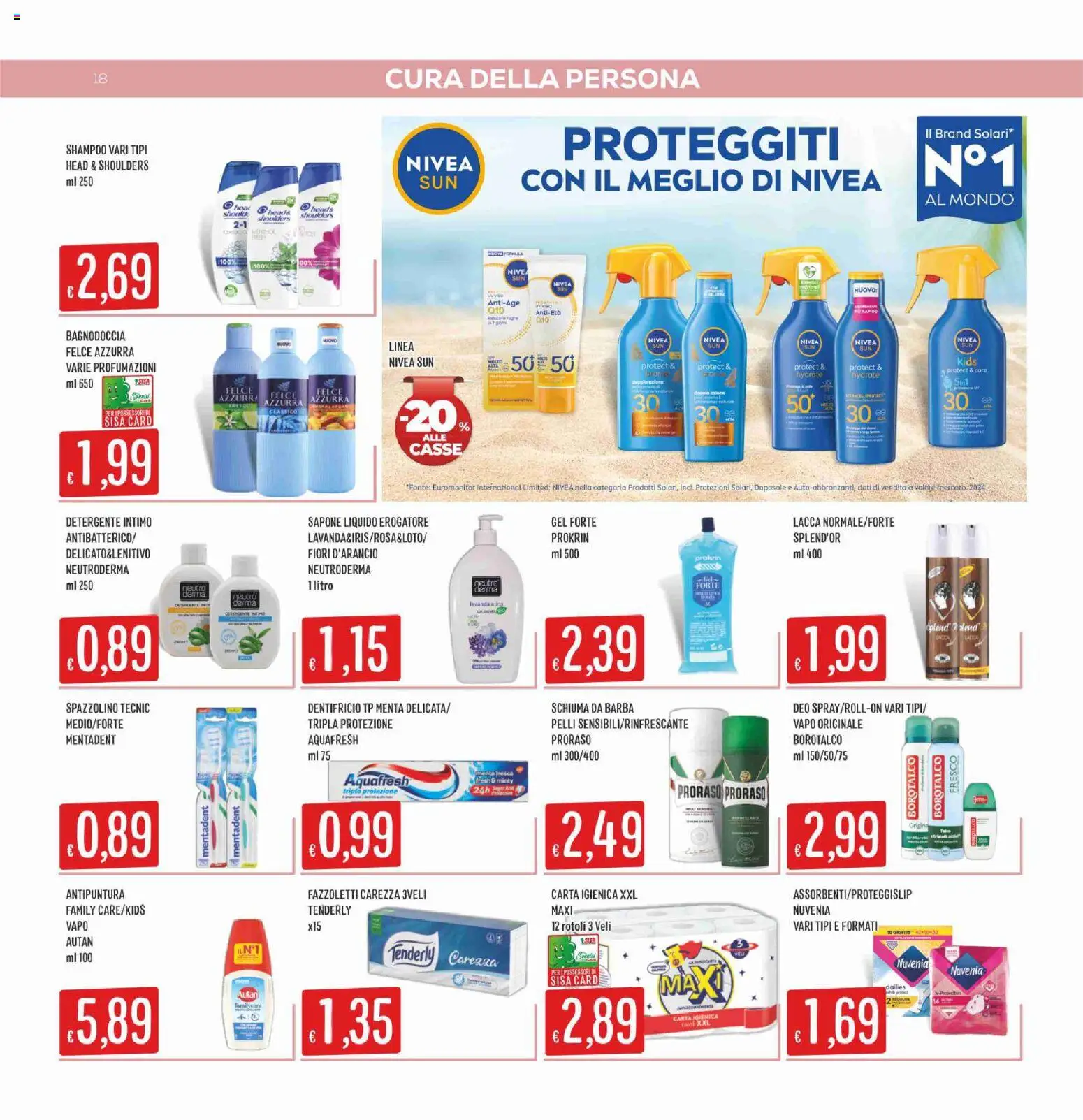 Volantino SISA del 23/07/2026 | Pagina: 18 | Prodotti: Shampoo, Schiuma da barba, Spazzolino, Menta