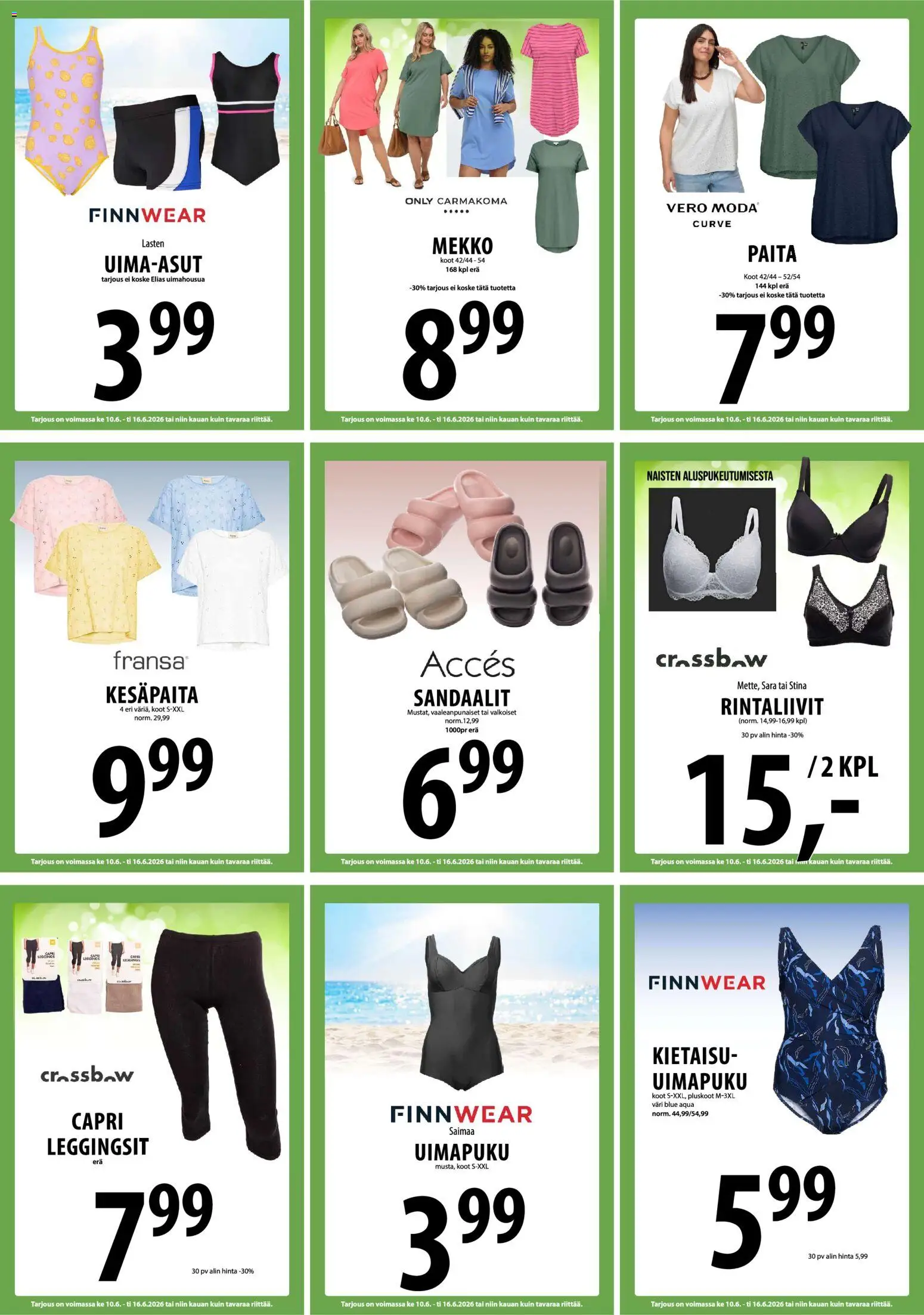 Tuuri tarjoukset – voimassa 10.06.2026 alkaen | Sivu: 21 | Tuotteet: Paita, Leggingsit, Sandaalit, Mekko