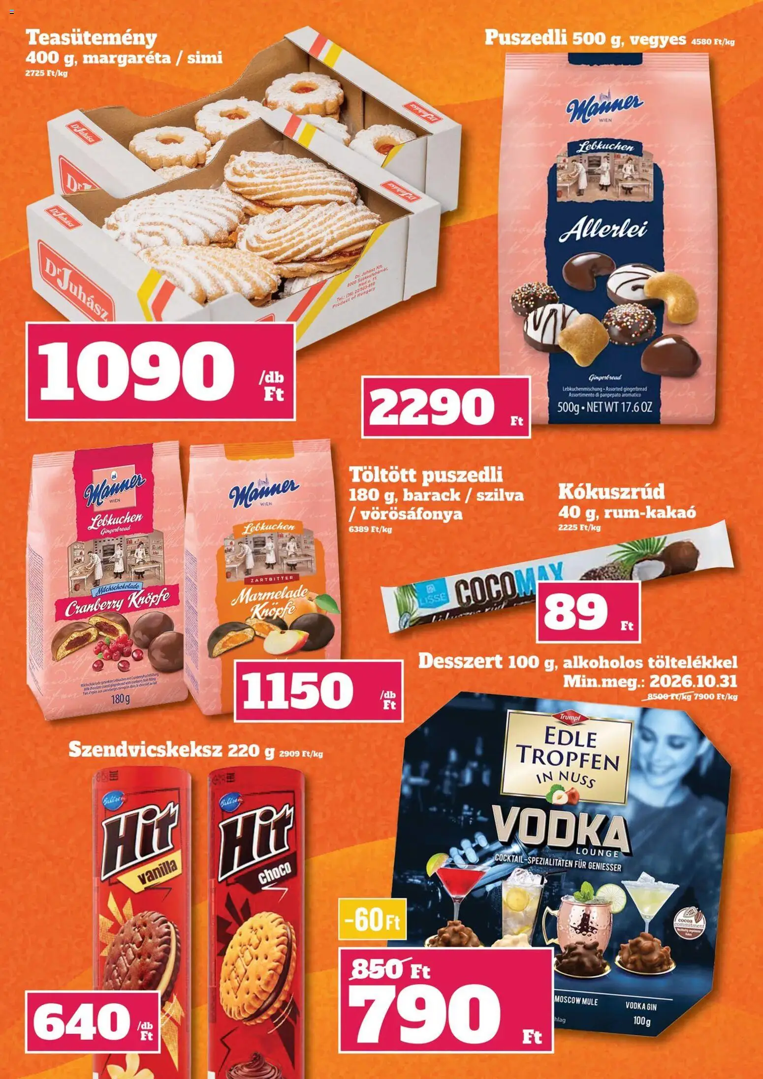 Vil-For akciós ujság - amely érvényes a következő dátumtól: 2026.10.08. | Oldal: 16 | Termékek: Puszedli, Teasütemény, Desszert, Vodka
