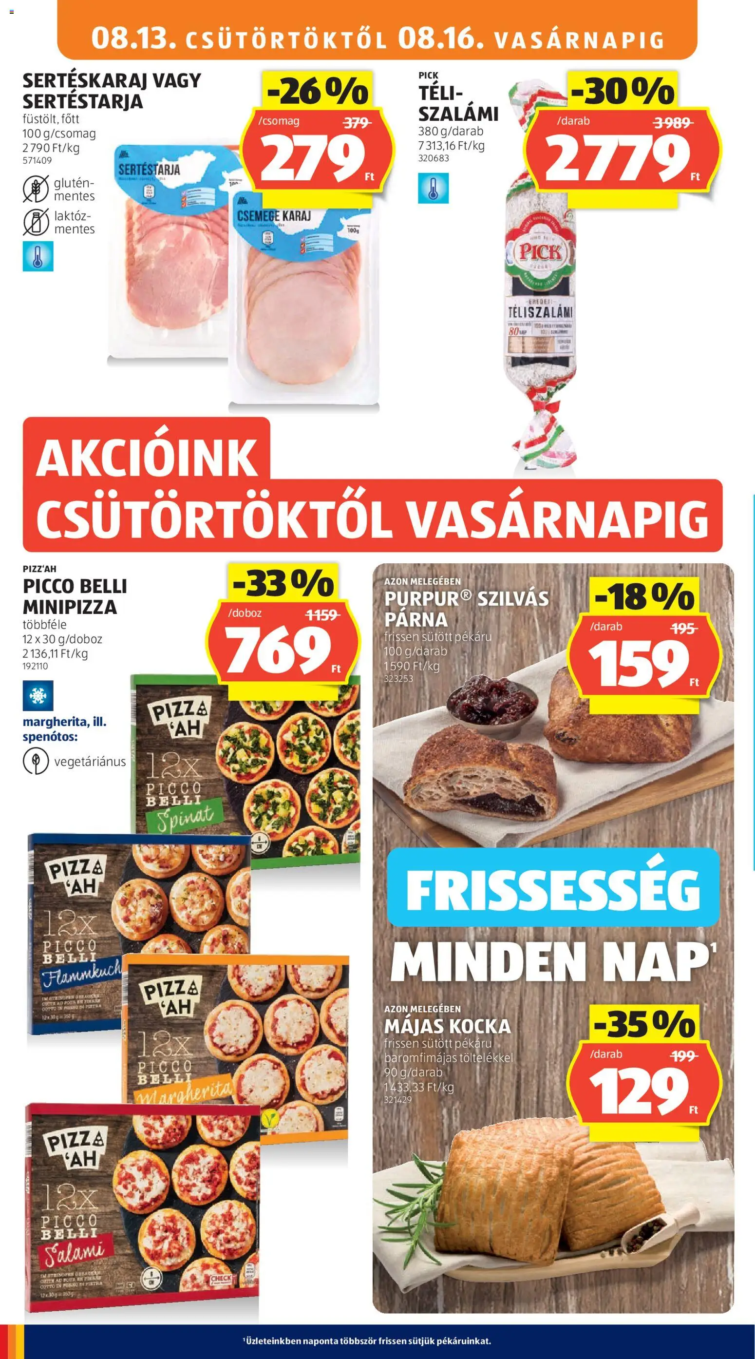 Aldi akciós ujság - amely érvényes a következő dátumtól: 2026.08.13. | Oldal: 18 | Termékek: Sertéstarja, Pick, Karaj, Téliszalámi