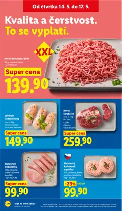 Náhled letáku Výběrové stehenní řízky, cena za 1 kg, chlazené, baleno v ochranné atmosféře od 14.05.2026 | Strana: 14