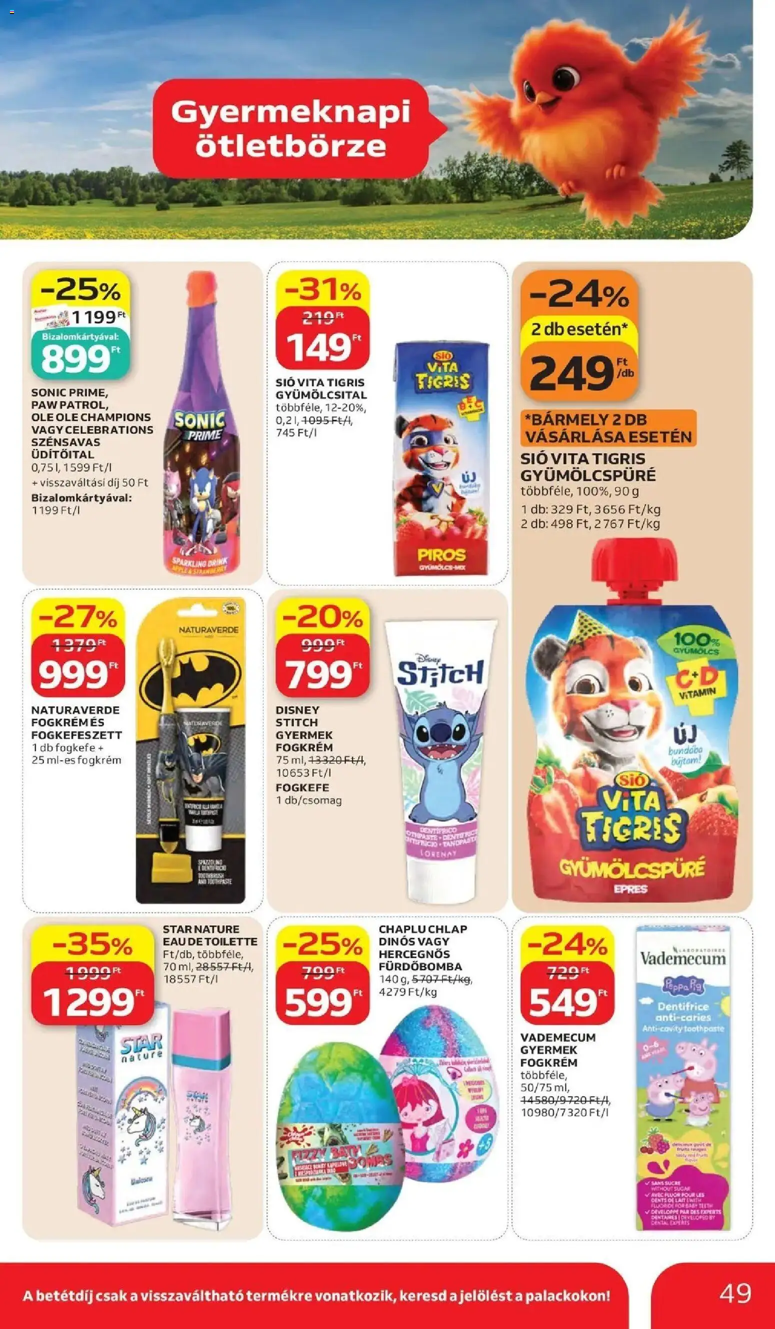 Auchan akciós ujság - amely érvényes a következő dátumtól: 28.05.2026 | Oldal: 49 | Termékek: Fürdőbomba, Gyümölcsital, Gyümölcs, Fogkefe