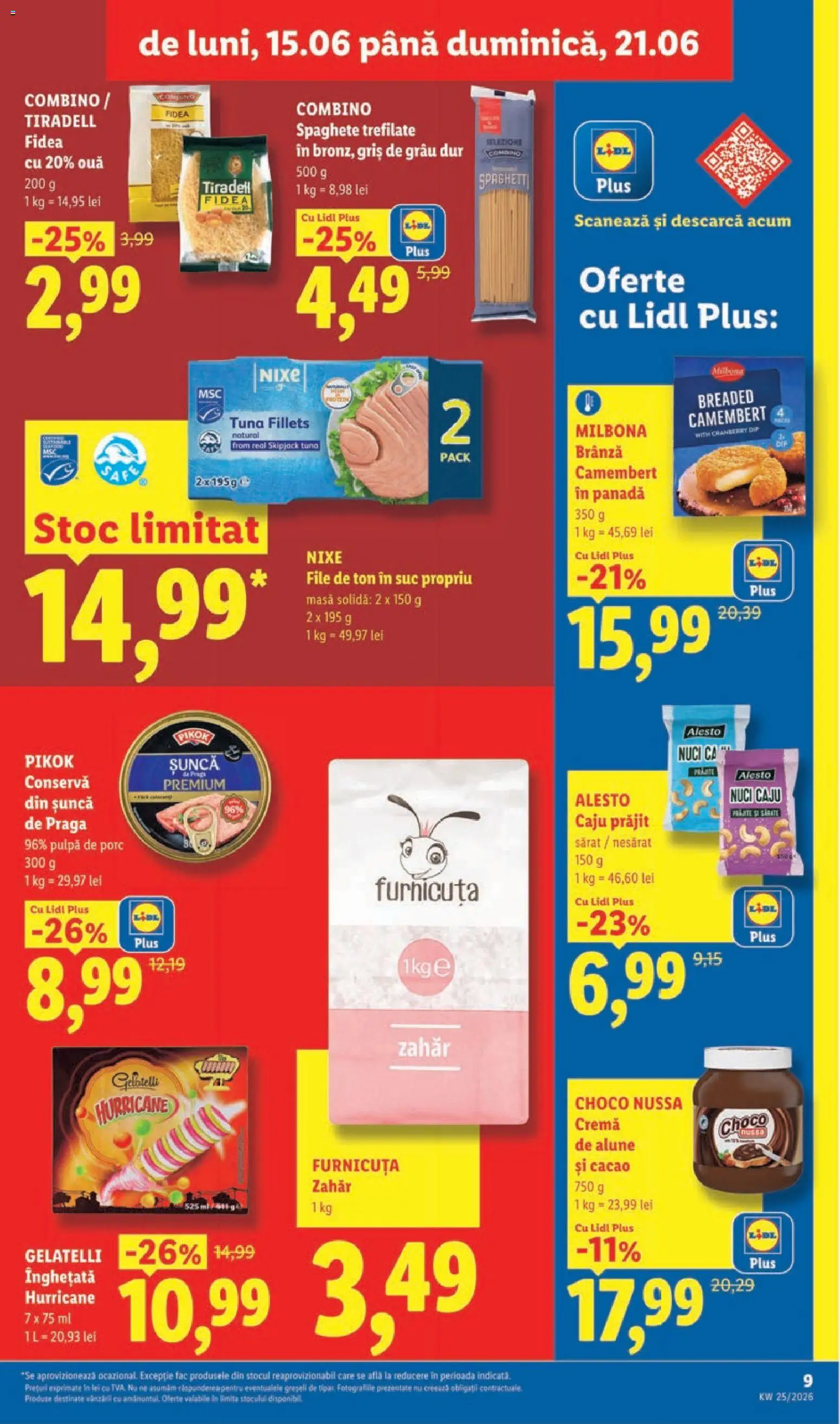 Noul catalog Lidl – valabil de la 15.06.2026 | Pagină: 9 | Produse: Çarşaf, Cremă, Șuncă, Înghețată