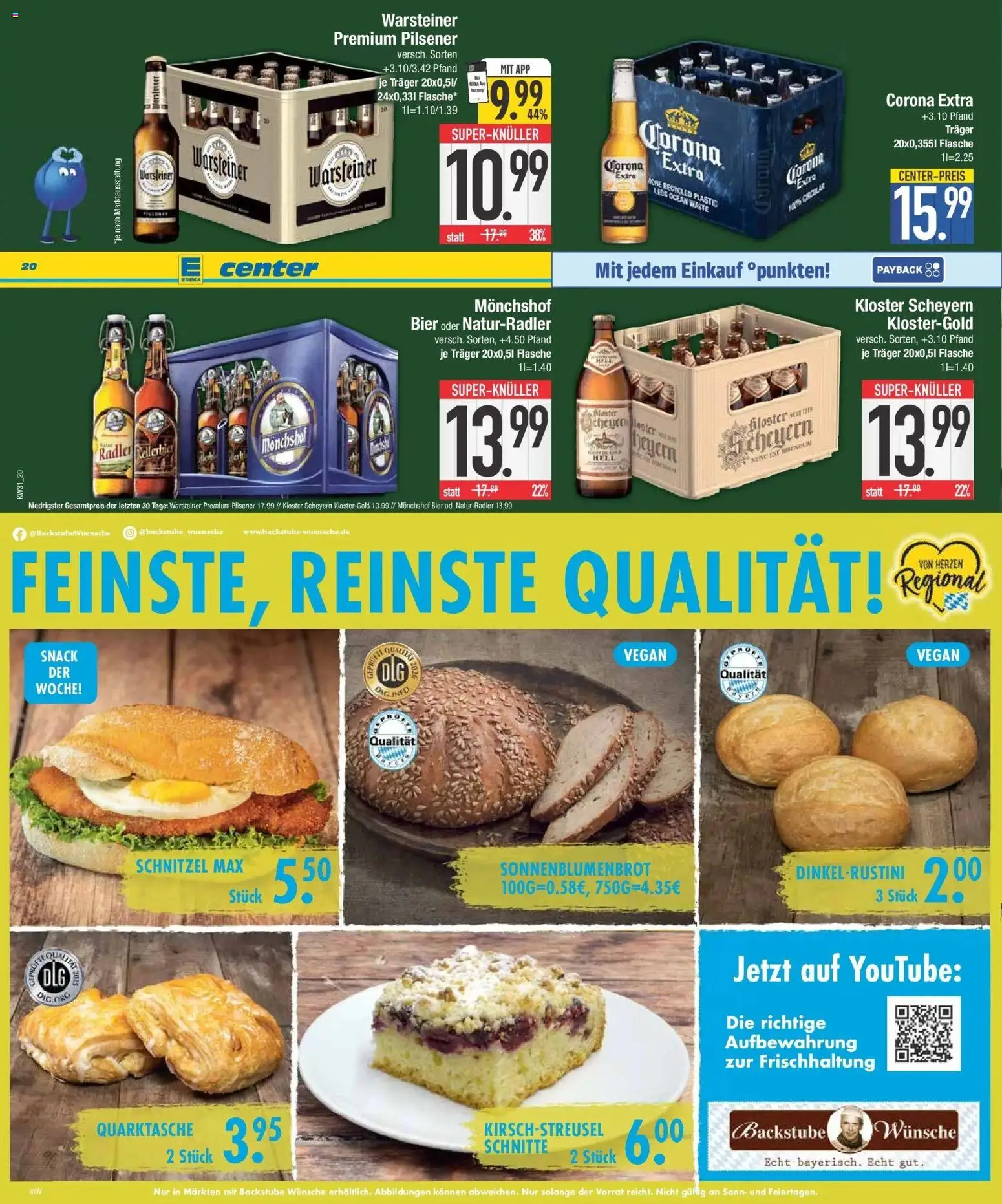 E center Prospekt Großmehring – gültig ab 27.07.2026 | Seite: 20 | Produkte: Monchshof, Bier, Schnitzel, Warsteiner
