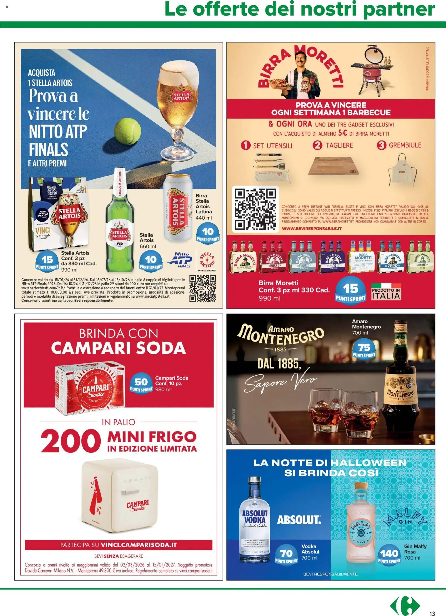 Volantino Carrefour del 22/10/2026 | Pagina: 13 | Prodotti: Campari, Birra, Birra Moretti, Grembiule