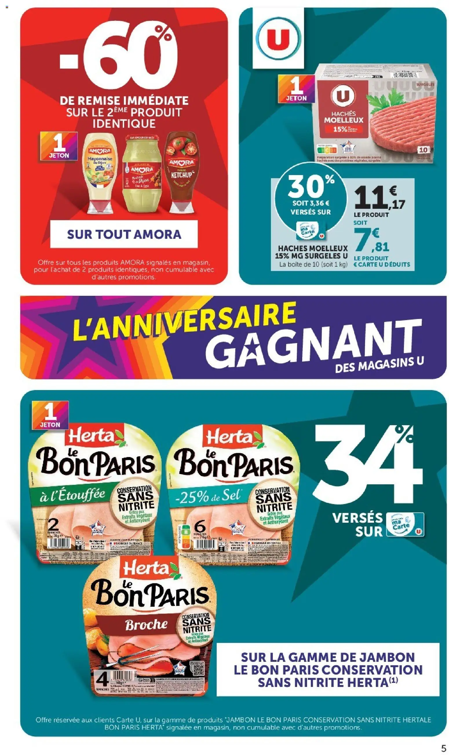 {H1} | Page: 5 | Produits: Sel, Mayonnaise, Ketchup, Viande bovine
