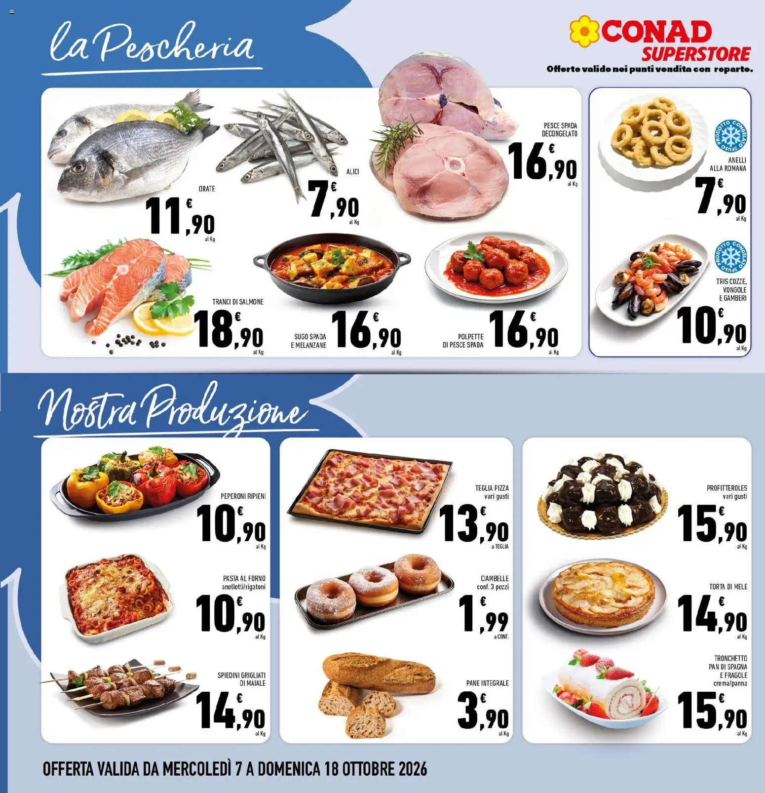 Volantino Conad del 07/10/2026 | Pagina: 8 | Prodotti: Pane, Pizza, Fragole, Pasta