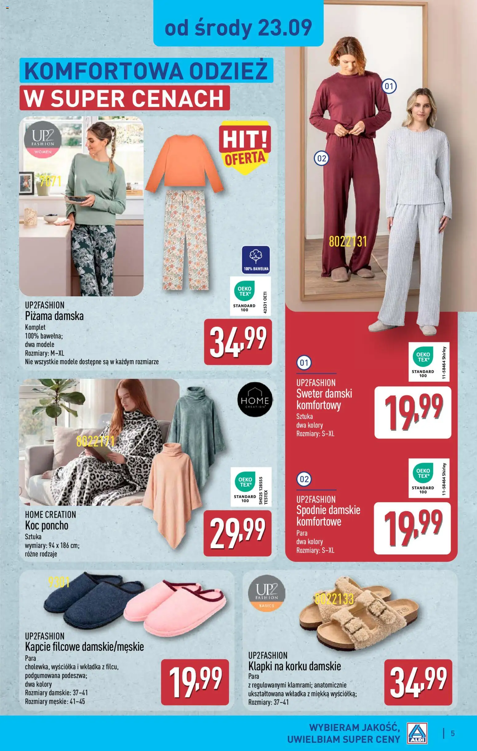 Aldi gazetka - Hity od Środy i od Soboty od 23.09.2026 | Strona: 5 | Produkty: Piżama, Kapcie, Klapki, Poncho