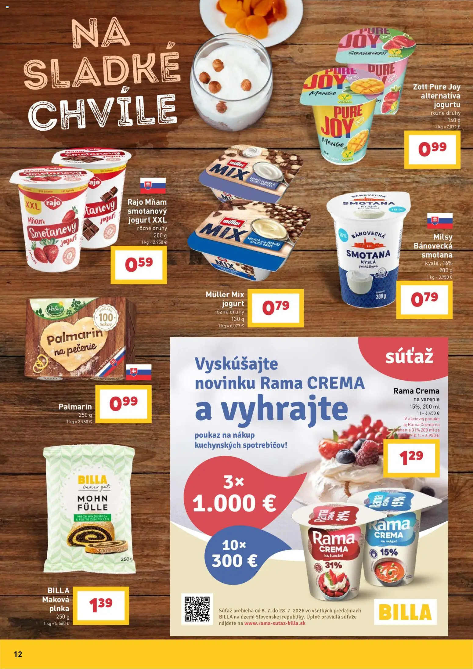 Nové Billa akcie – leták je platný od 08.07.2026 | Strana: 12 | Produkty: Jogurt, Smotana, Rama, Mango