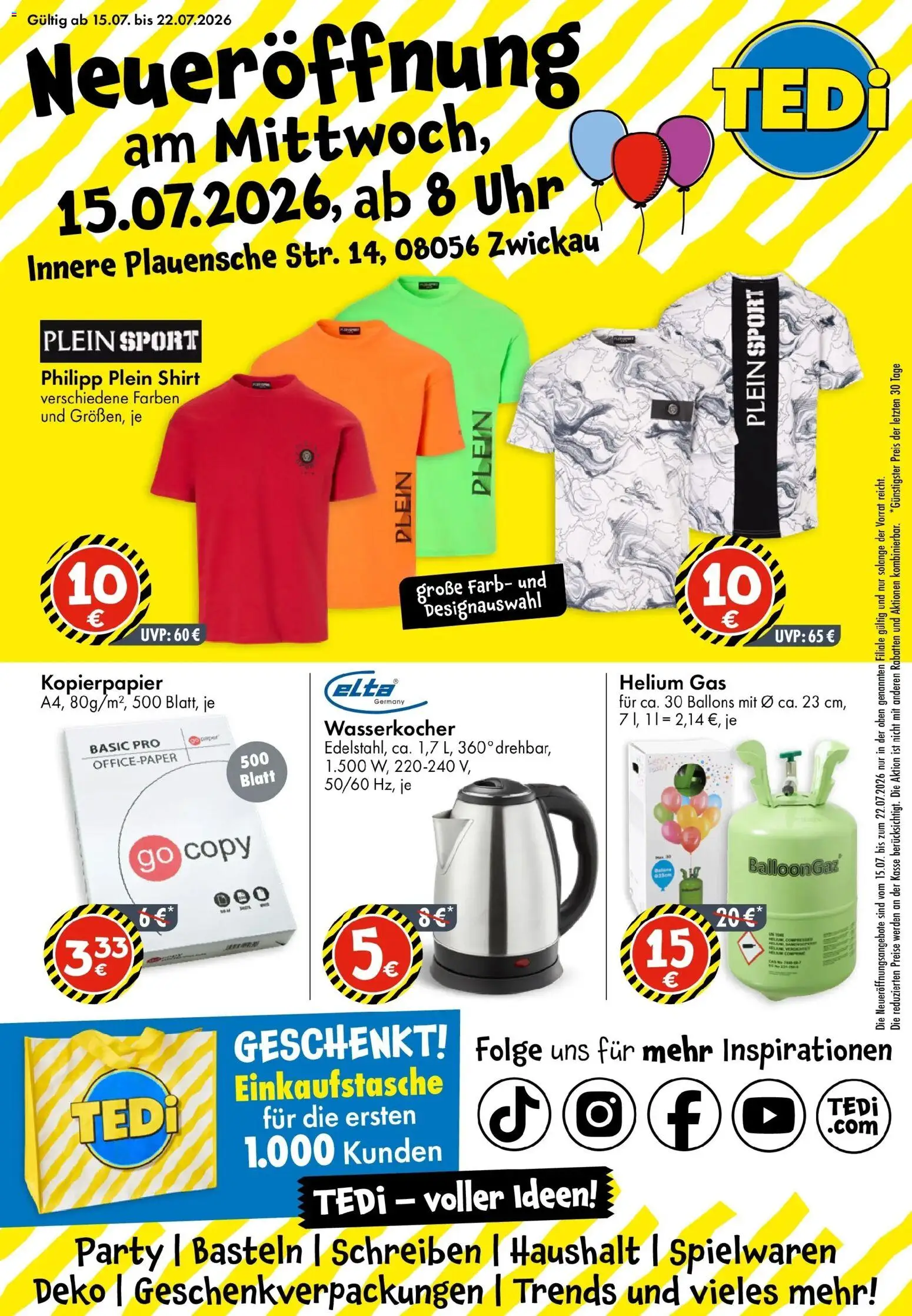 TEDi - TEDi Neueröffnung in Zwickau – gültig ab 15.07.2026 | Seite: 1 | Produkte: Shirt, Wasserkocher, Uhr