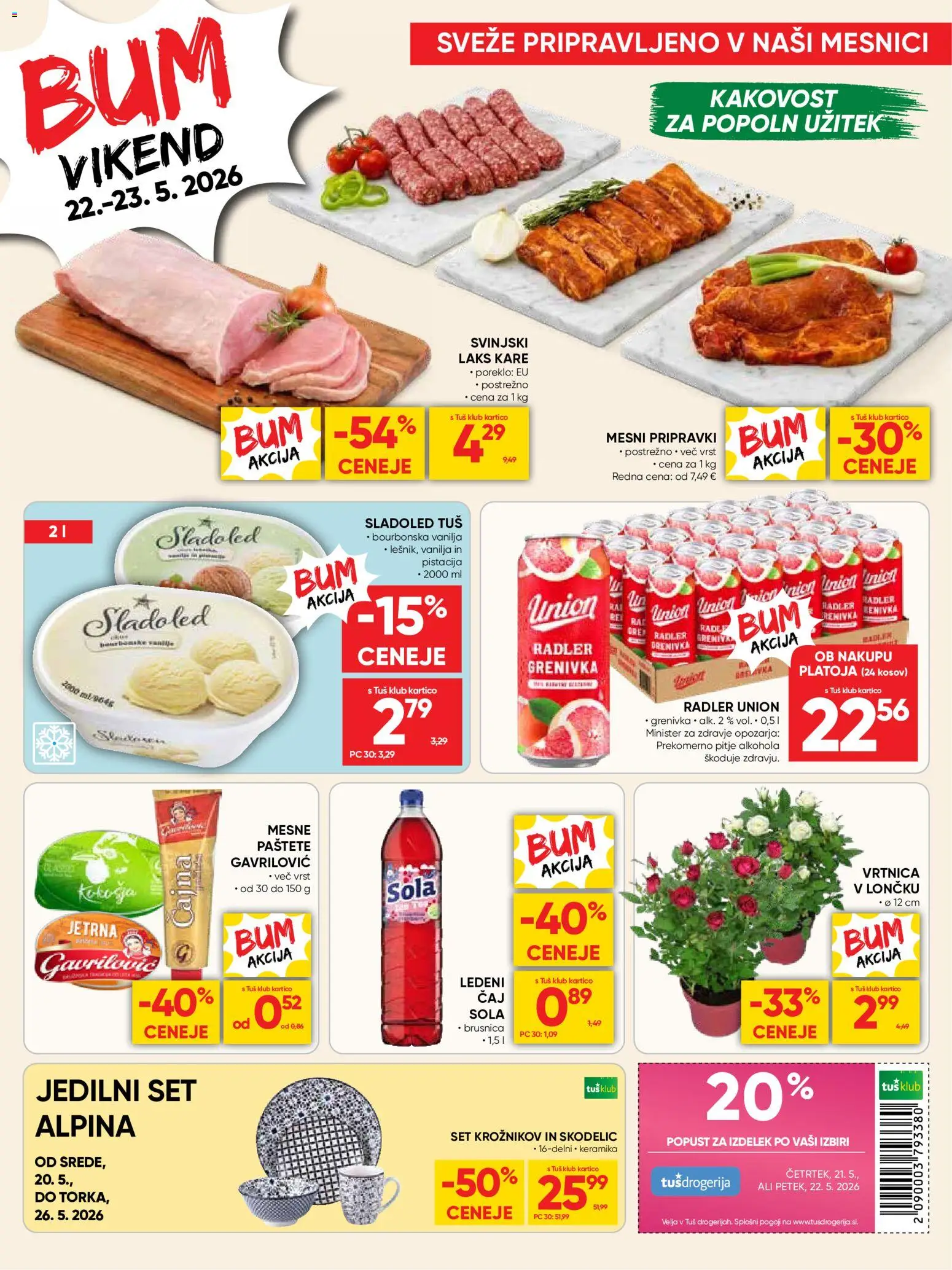 Novi Tuš katalog ponudbe – veljaven od 20.05.2026 | Stran: 8 | Izdelki: Radler, Sladoled, Grenivka