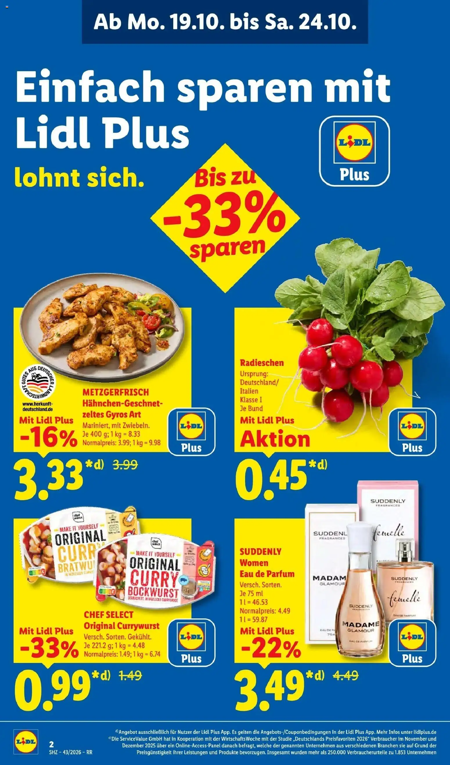 Lidl Prospekt Zülpich (ab 19.10.2026) zum Blättern » Angebote | Seite: 2 | Produkte: Bockwurst, Parfüm, Gyros, Eau de Parfum