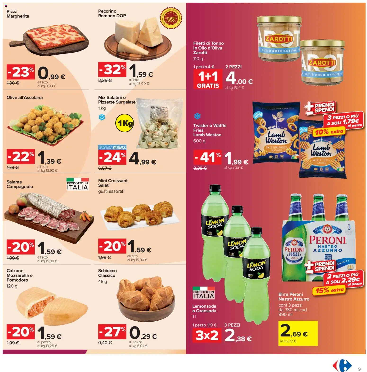 Volantino Carrefour del 16.06.2026 | Pagina: 9 | Prodotti: Birra, Mozzarella, Olive, Tonno