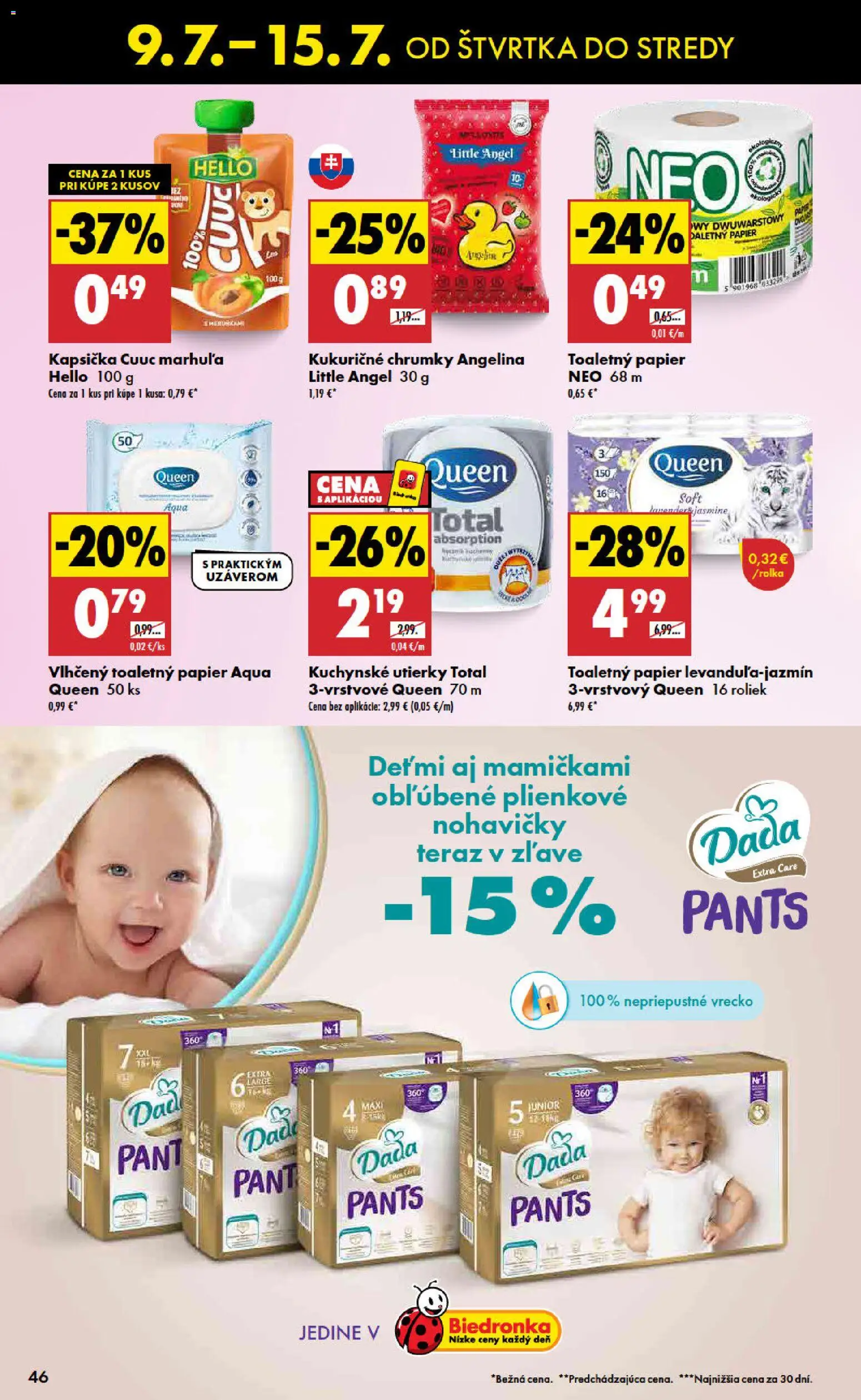 Nové Biedronka akcie – leták je platný od 09.07.2026 | Strana: 46 | Produkty: Toaletný papier, Nohavičky