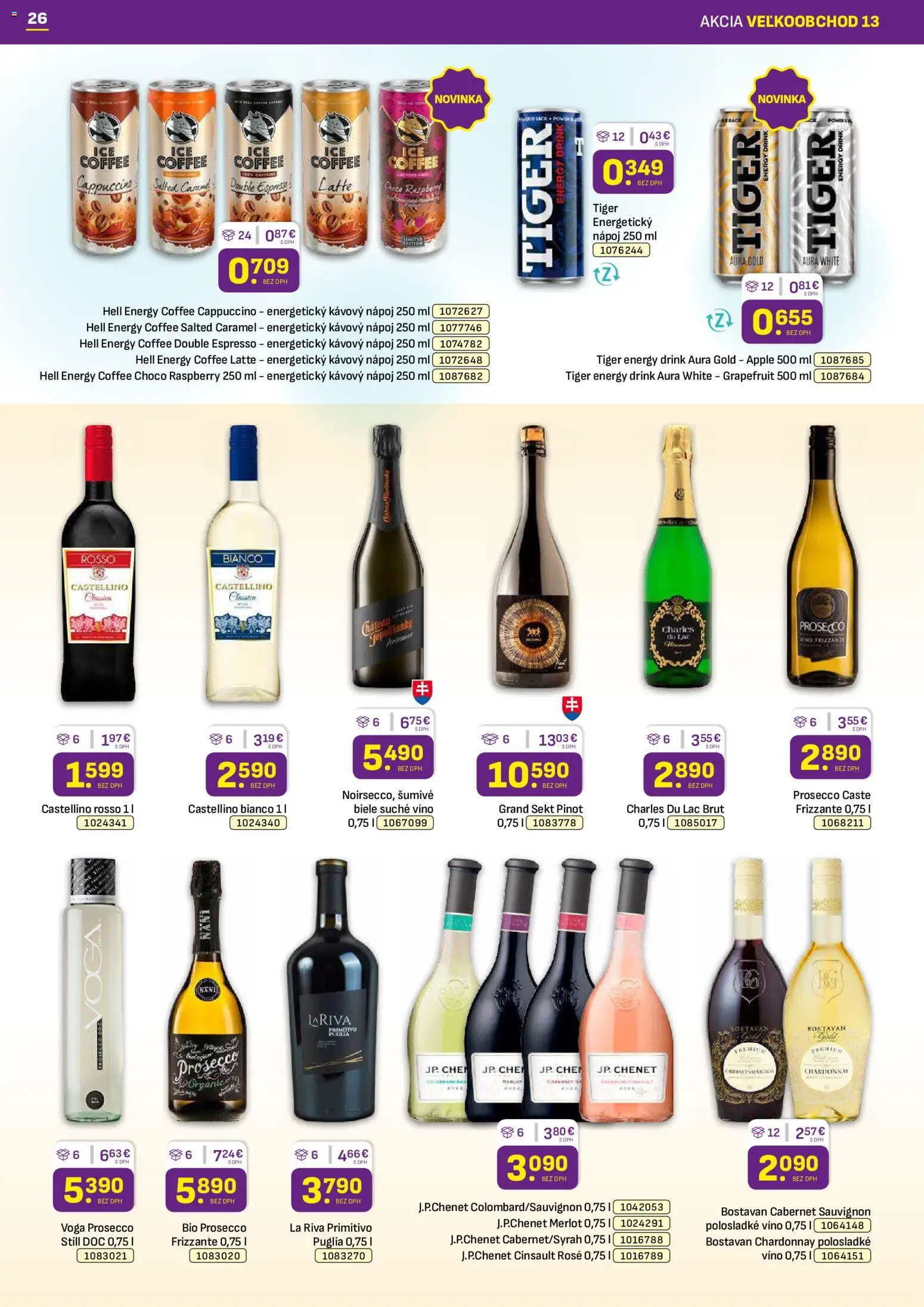 Nové Libex akcie – leták je platný od 29.06.2026 | Strana: 26 | Produkty: Víno, Prosecco, Grapefruit, Energetický nápoj