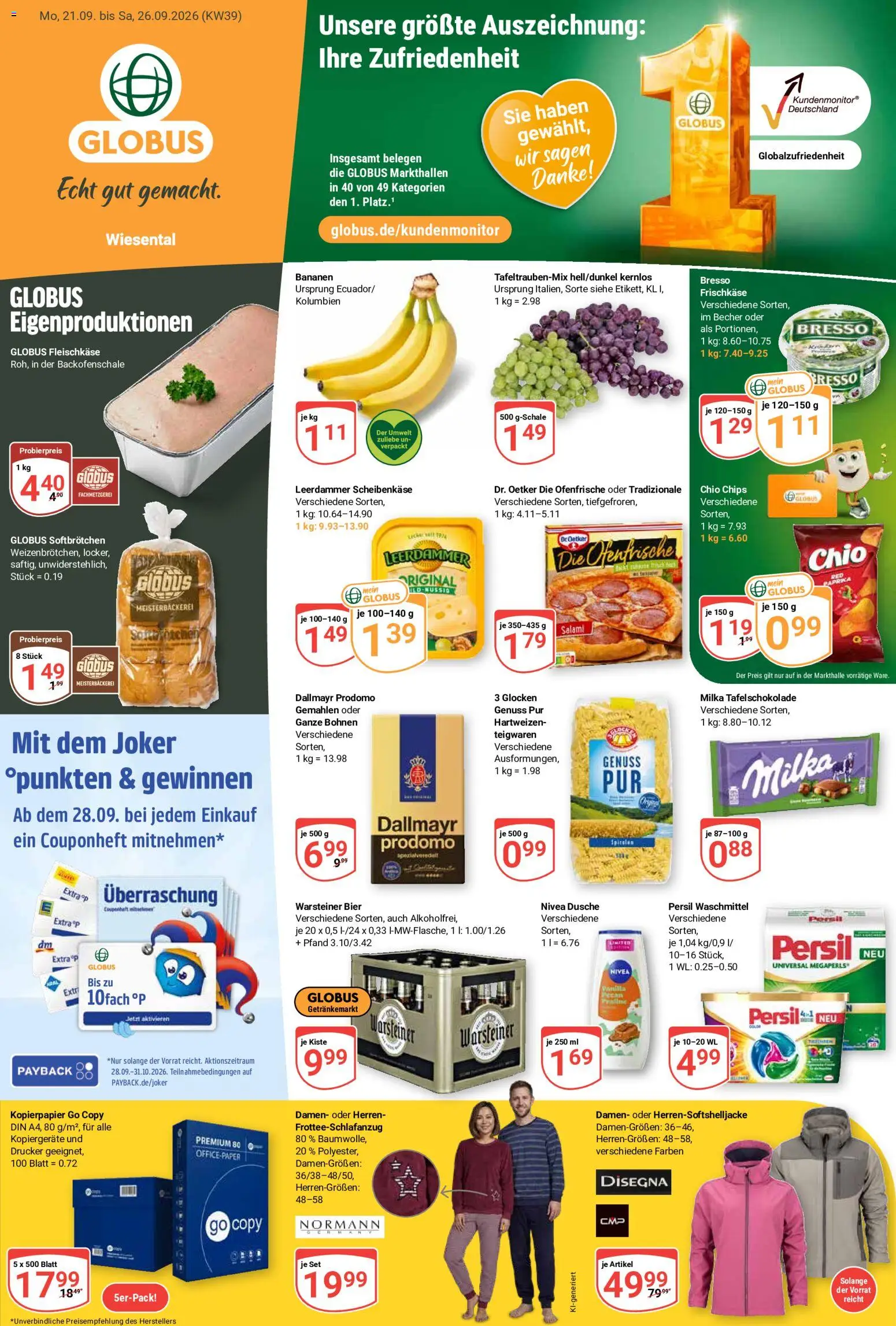 Globus Prospekt Waghäusel-Wiesental – gültig ab 21.09.2026 | Seite: 3 | Produkte: Bier, Bananen, Leerdammer, Salami