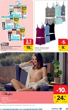 Set van 4 (3+1) bedrukte katoenen slips of boxers voor dames, 36/38 tot 44/46, verschillende kleuren - Voorbeeld van een folder van Carrefour, geldig van 16/09/2026 | Pagina: 25