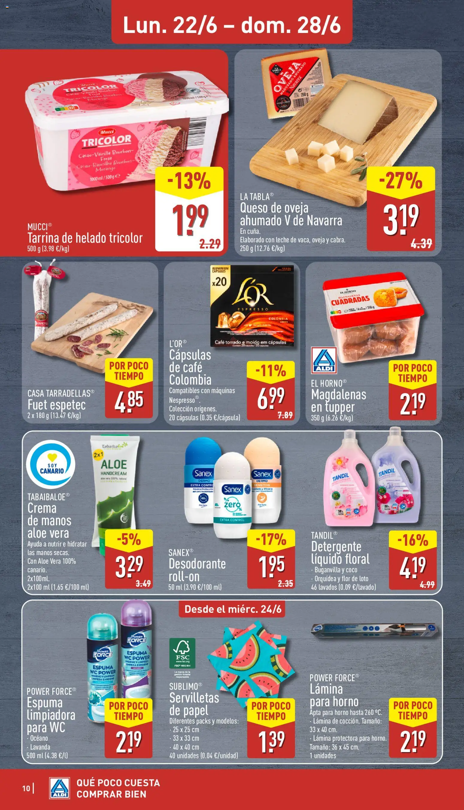 Aldi folleto Canarias │ válido desde el 22.06.2026 | Página: 10 | Productos: Desodorante, Queso de oveja, Queso, Helado