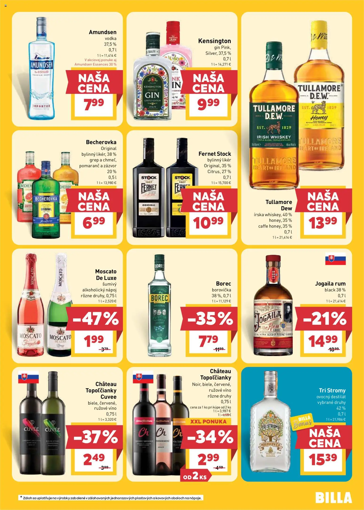 Nové Billa akcie – leták je platný od 27.05.2026 | Strana: 21 | Produkty: Becherovka, Borovička, Amundsen vodka, Destilát