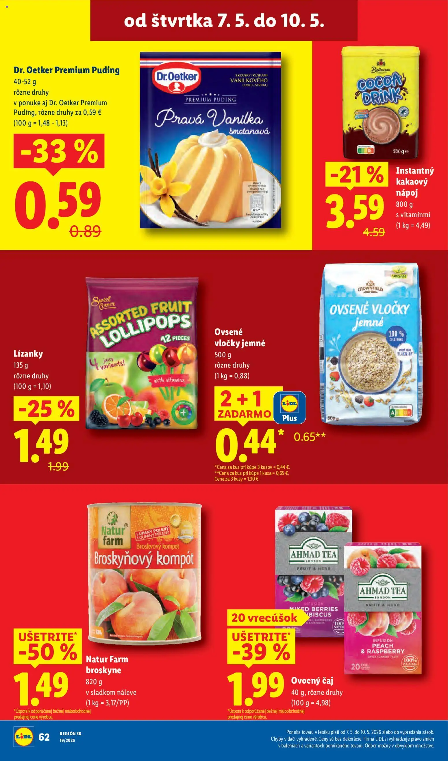 Nové Lidl akcie – leták je platný od 04.05.2026 | Strana: 74 | Produkty: Čaj, Puding, Broskyňový kompót, Broskyne