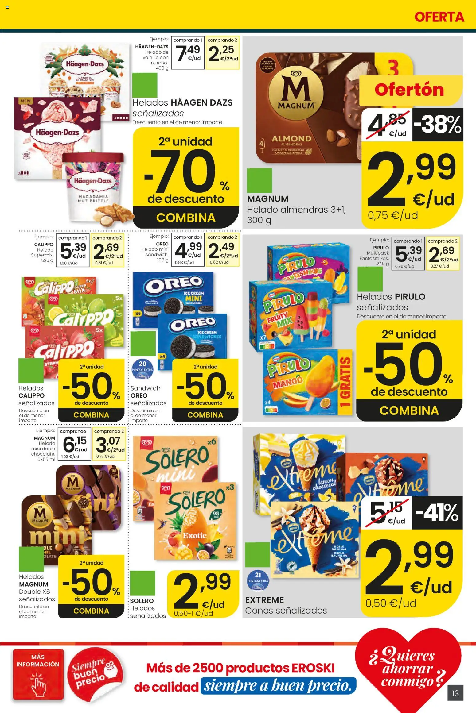 Eroski Ofertones de verano │ válido desde el 28.05.2026 | Página: 13 | Productos: Helado, Ρούτερ, Φρυγανιές σικάλεως