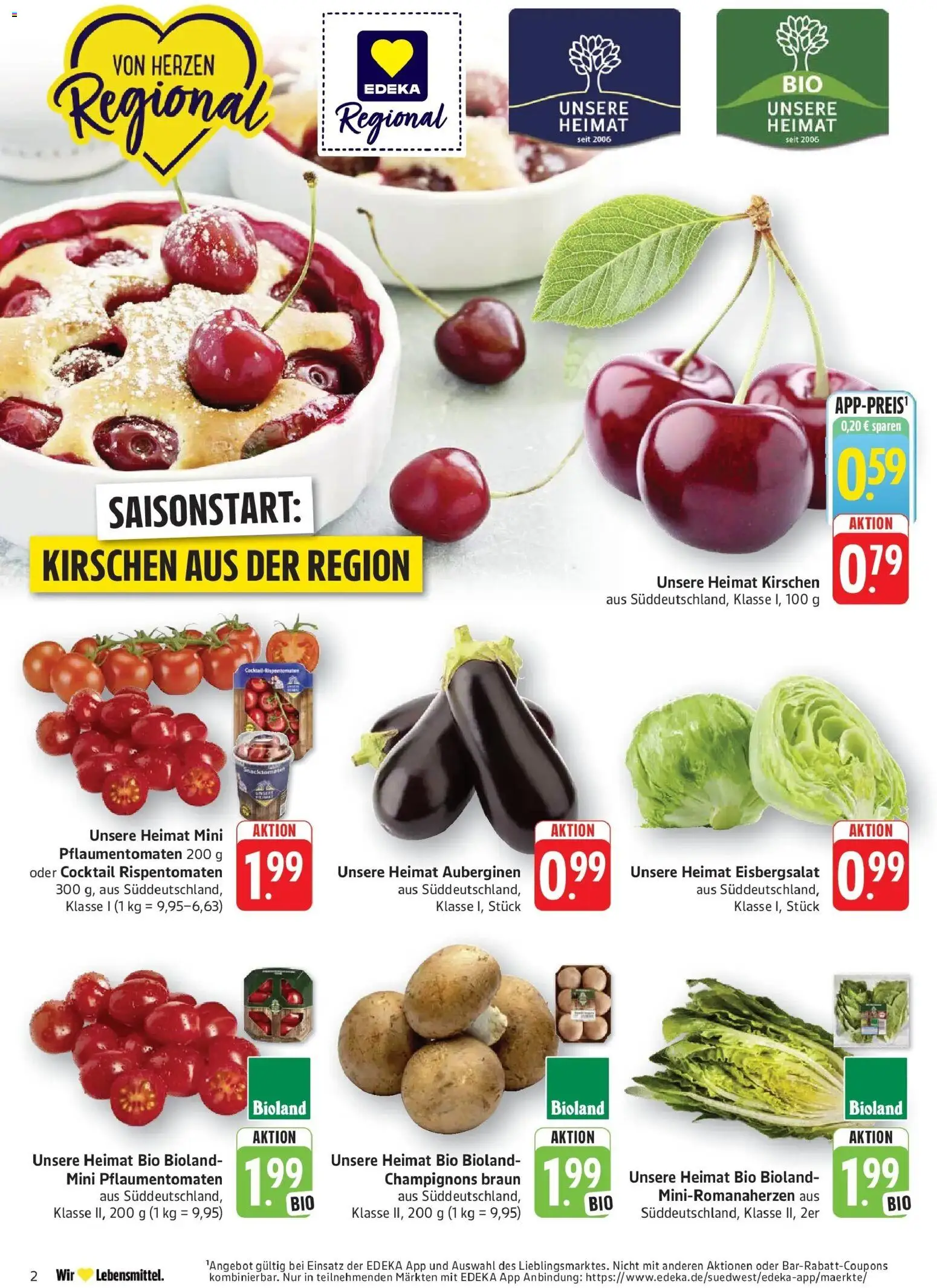 Edeka prospekt Pirmasens – gültig ab 08.06.2026 | Seite: 2 | Produkte: Tomaten, Eisbergsalat, Kirschen, Champignons