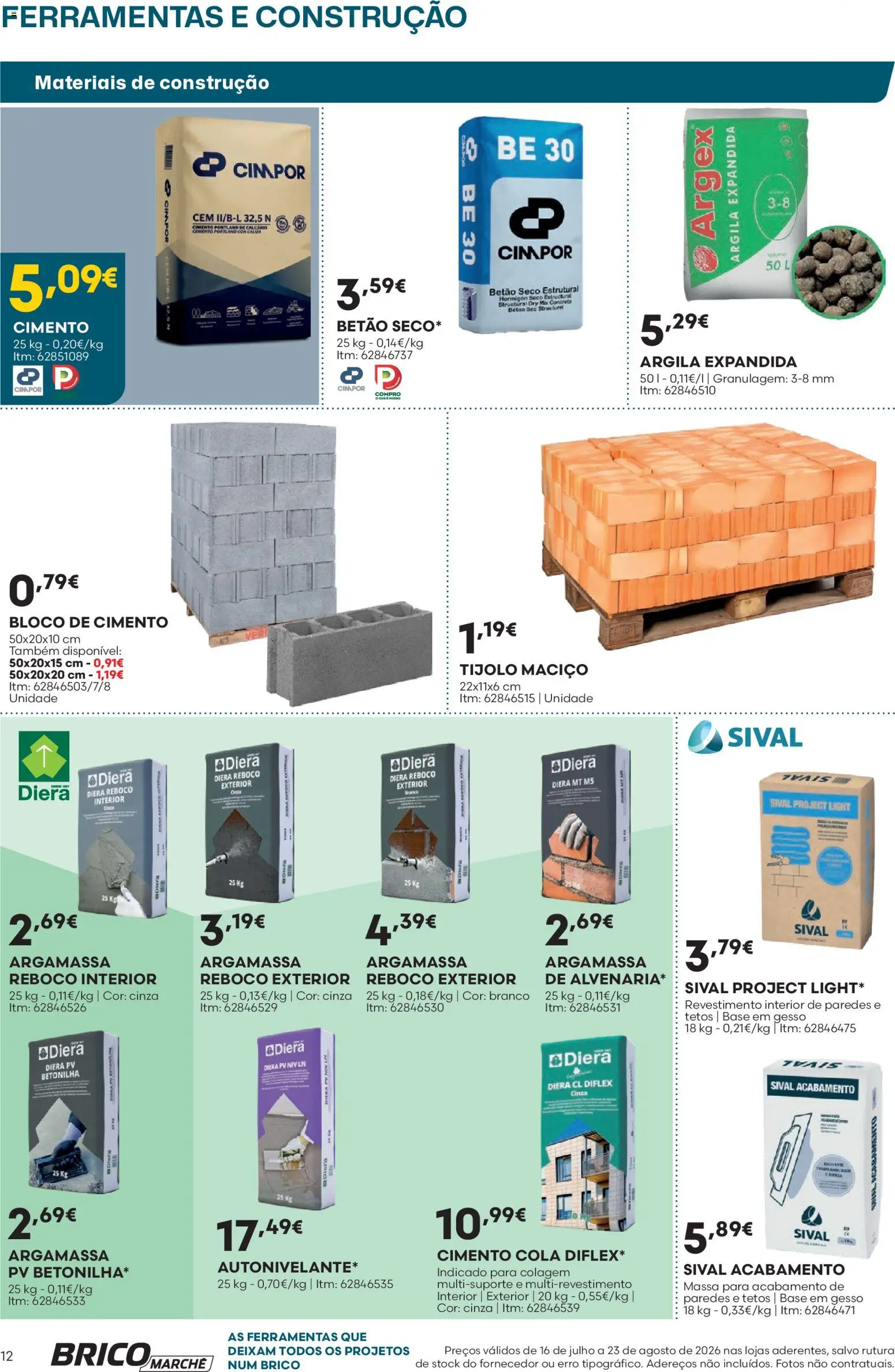 BricoMarché Folheto 10 - Catálogo Ferramentas e Construção │ válido de 16/07/2026 | Página: 12 | Produtos: Argamassa, Ferramentas, Base, Massa