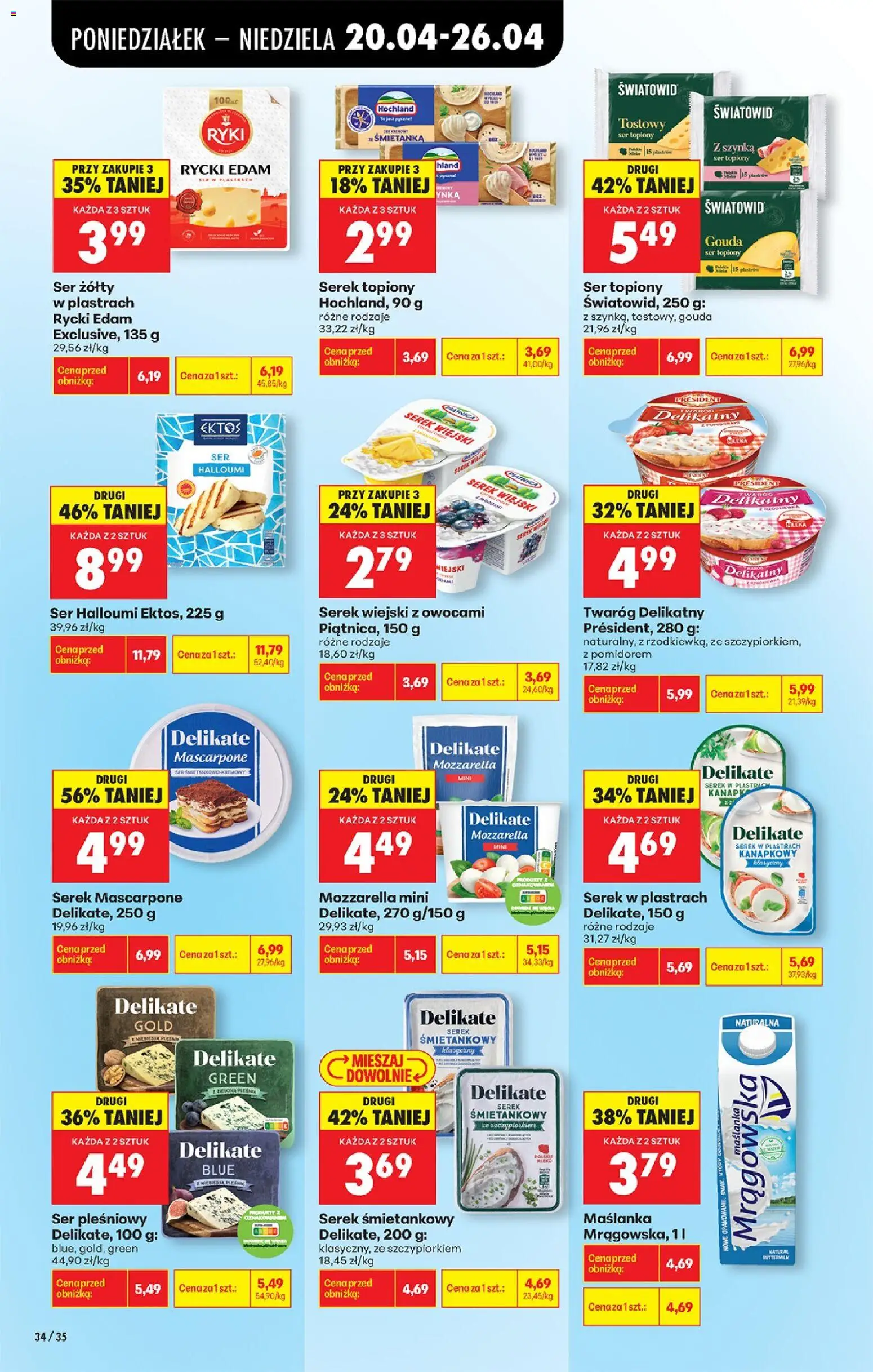 Biedronka gazetka od poniedziałku od 20.04.2026 | Strona: 62 | Produkty: Halloumi, Ser żółty, Maślanka, Mozzarella
