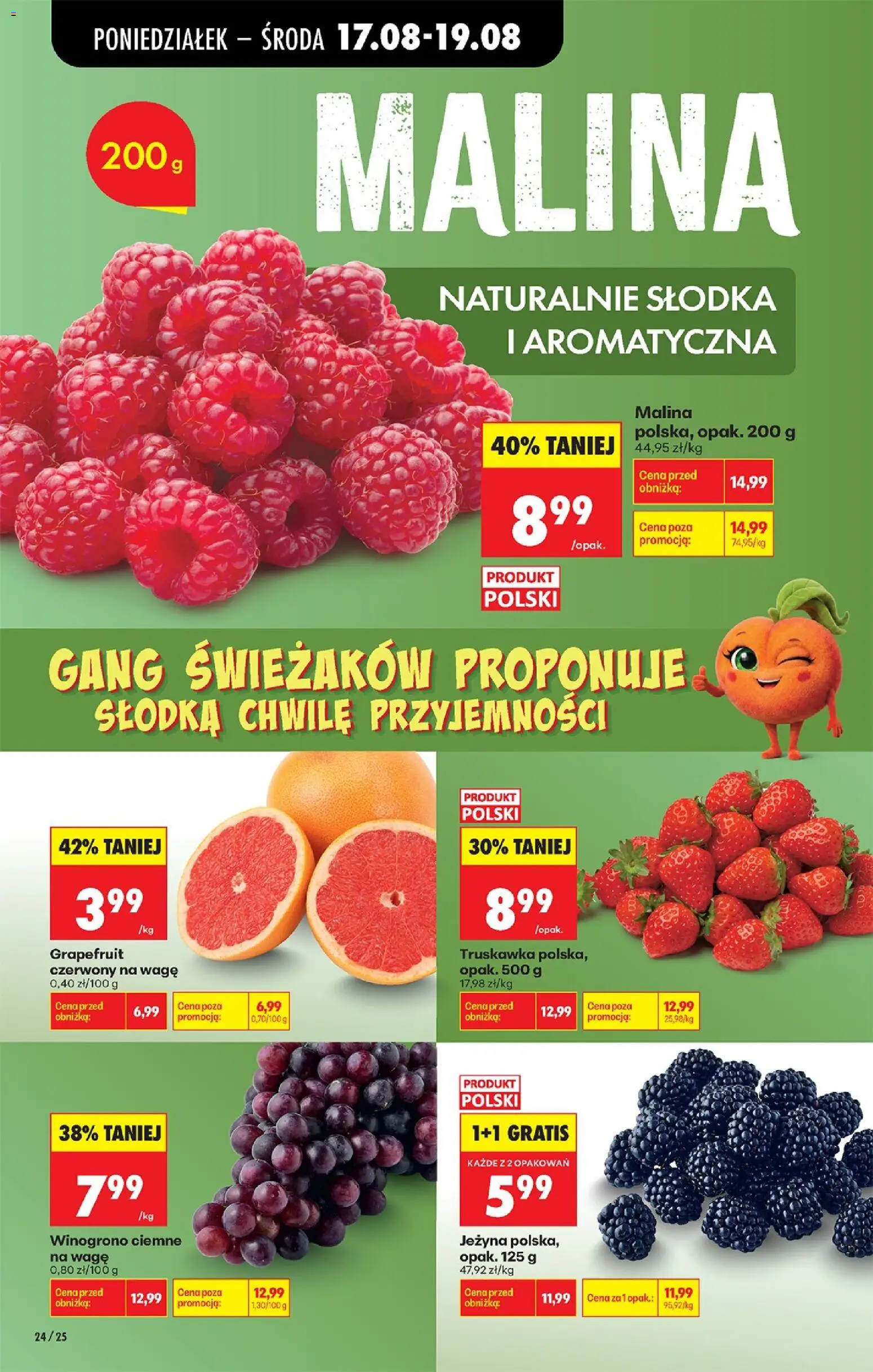 Biedronka gazetka od poniedziałku od 17.08.2026 | Strona: 30 | Produkty: Malina, Winogrono