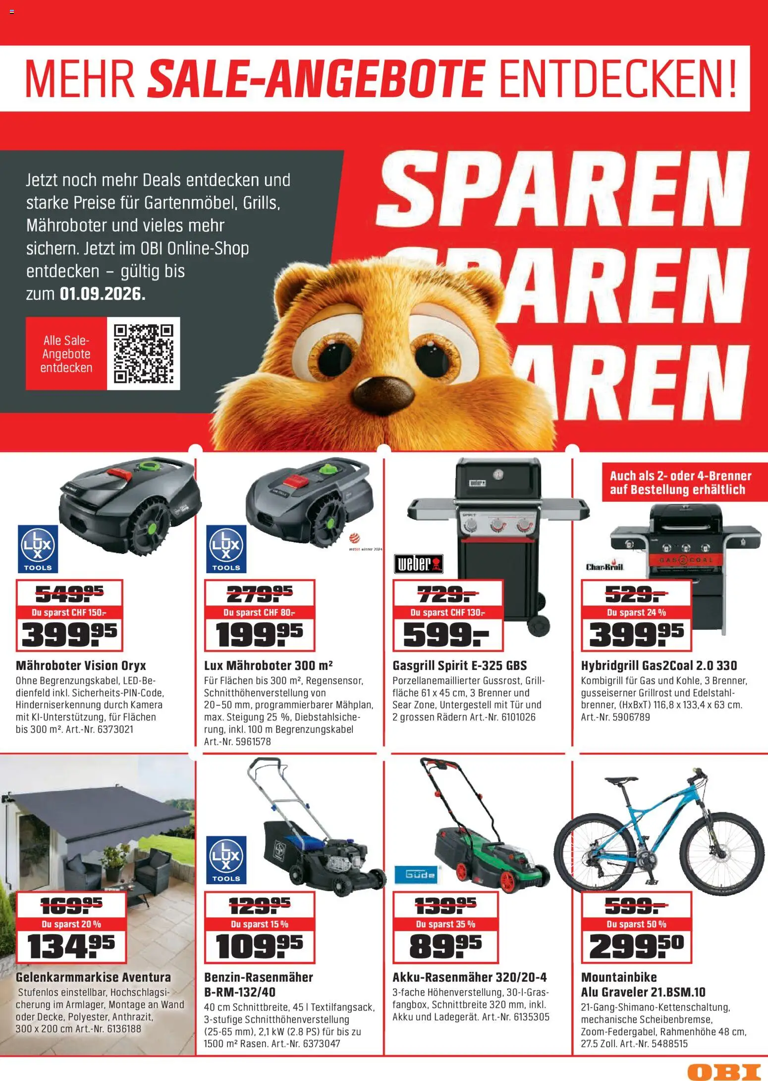 OBI - UNSERE SUPERDEALS! – gültig ab 04.08.2026 | Seite: 3 | Produkte: Mountainbike, Kamera, Grill