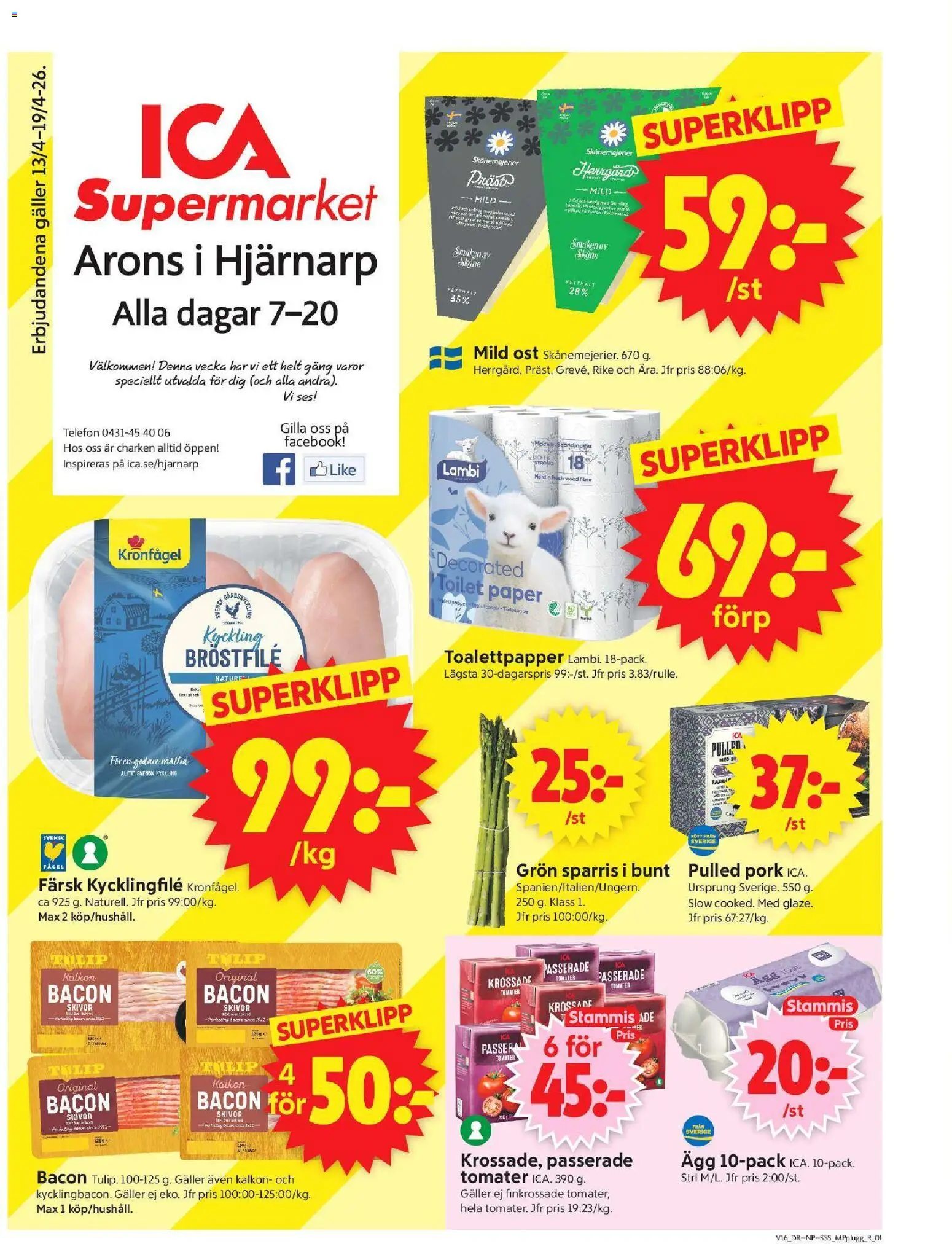 ICA Supermarket reklamblad aktuell från 13.04.2026 | Sida: 1 | Produkter: Kycklingfile, Galler, Kalkon, Sparris