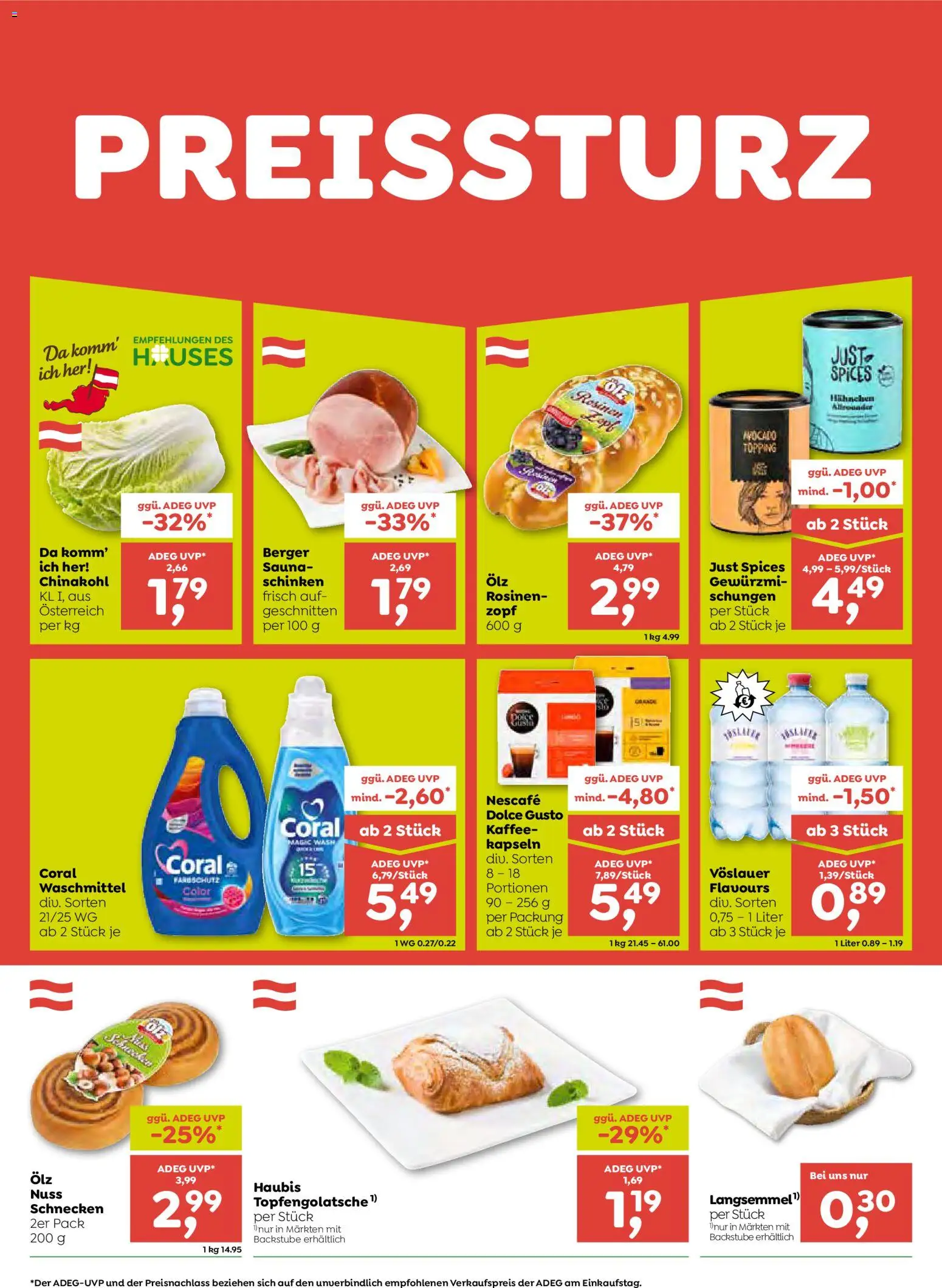 ADEG Flugblatt gültig ab 01.10.2026 | Seite: 2 | Produkte: Rosinen, Kaffee, Schinken, Waschmittel