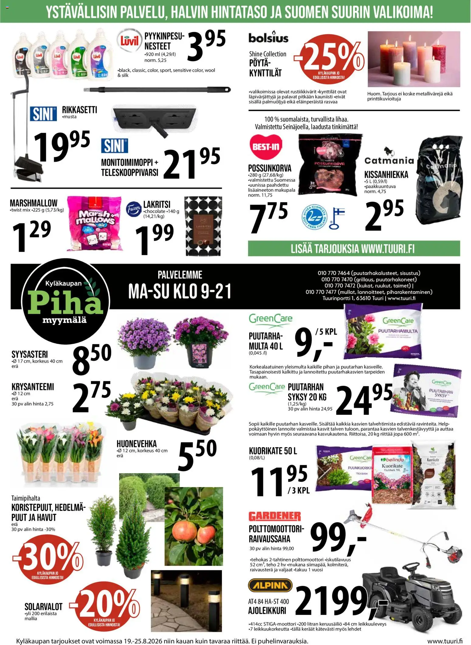 Tuuri tarjoukset – voimassa 19/08/2026 alkaen | Sivu: 5 | Tuotteet: Raivaussaha, Pöytä, Kynttilät, Lakritsi